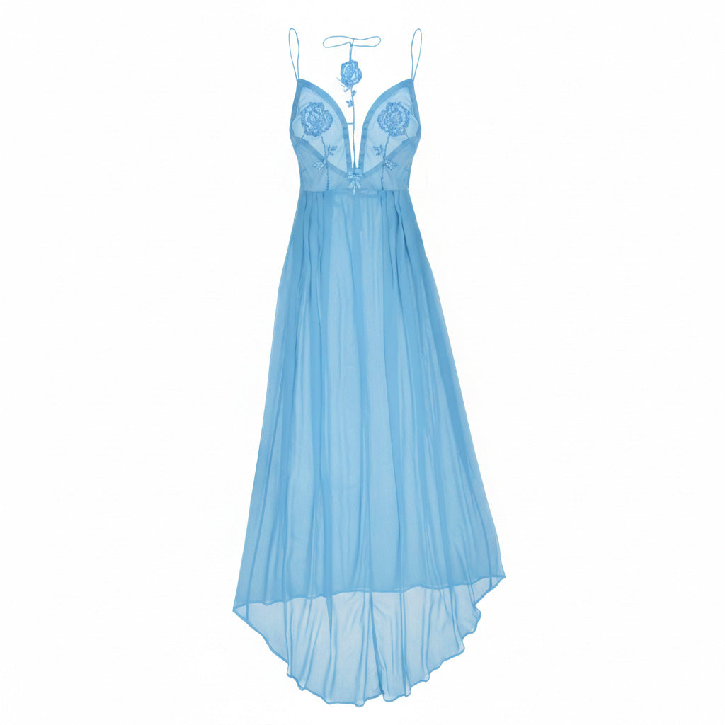 Blue Rose Embroidered Maxi Dress