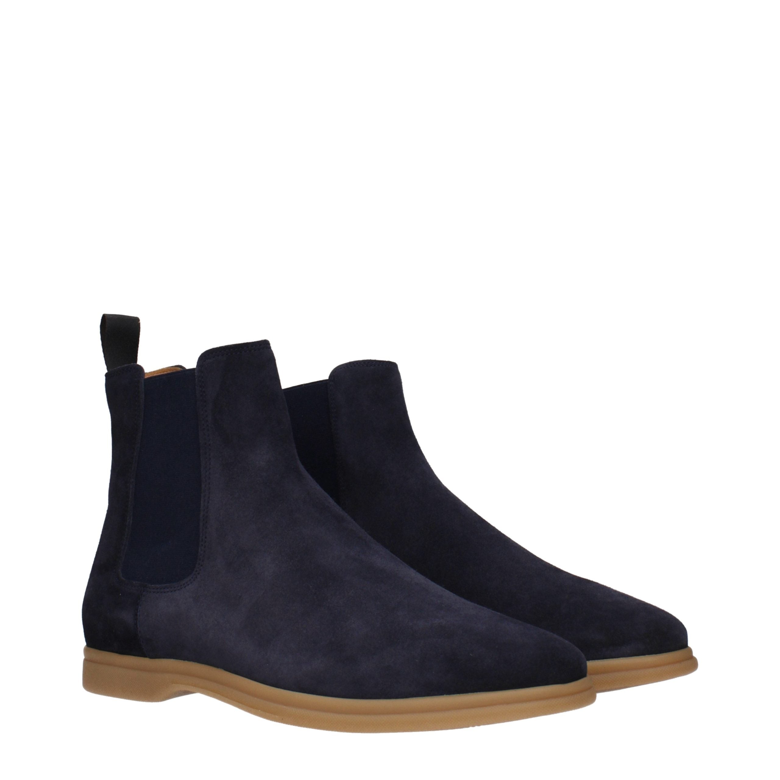 Blue Leather Ankle Boots