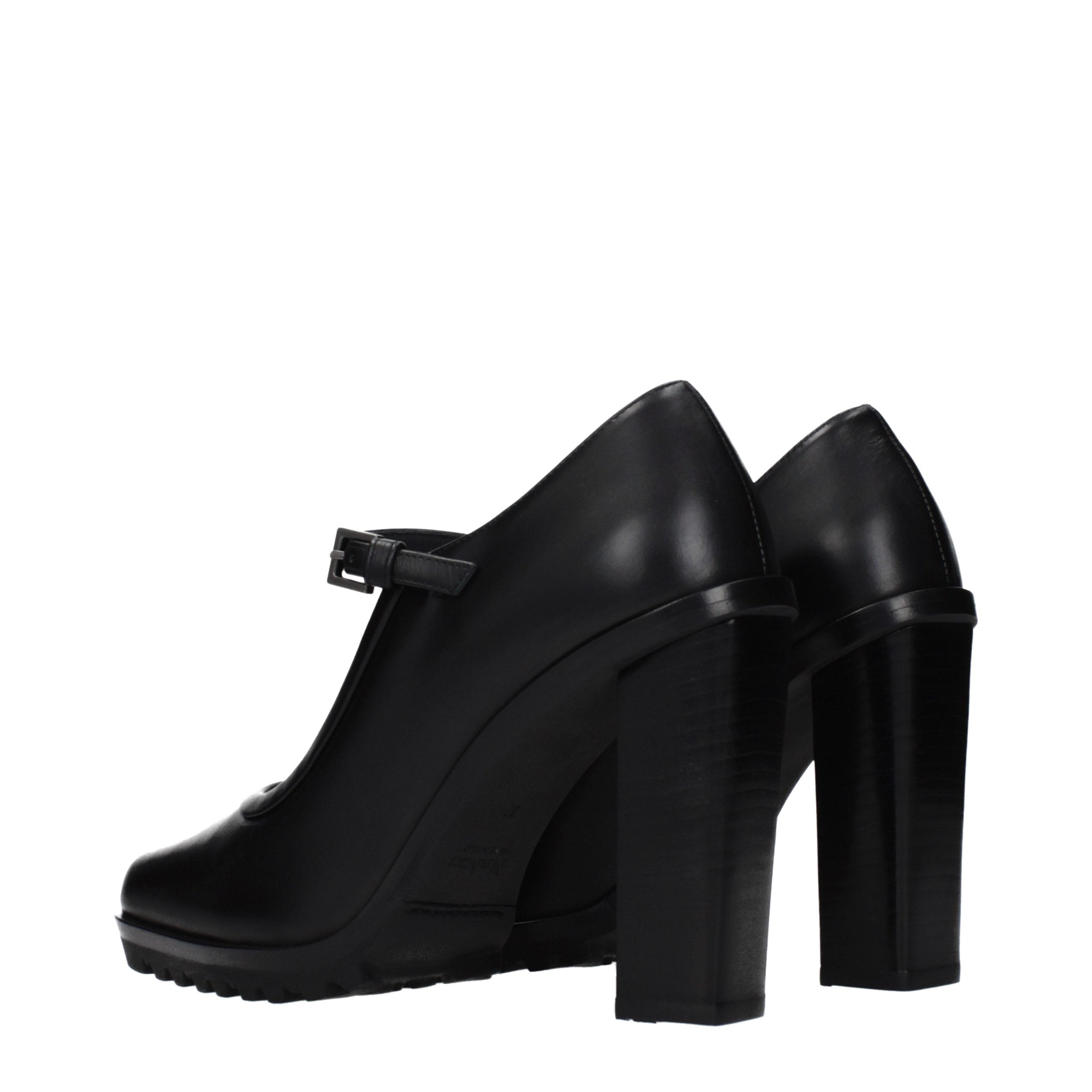 Black Leather High Heel Pumps