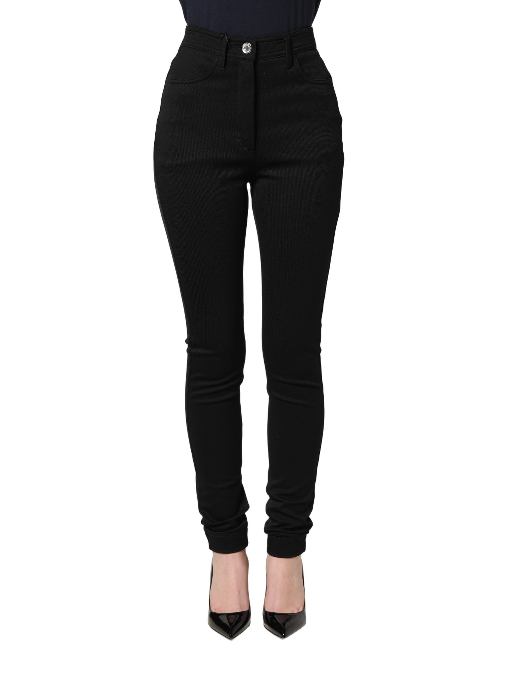 Black Nylon Stretch Skinny High Waist Pants