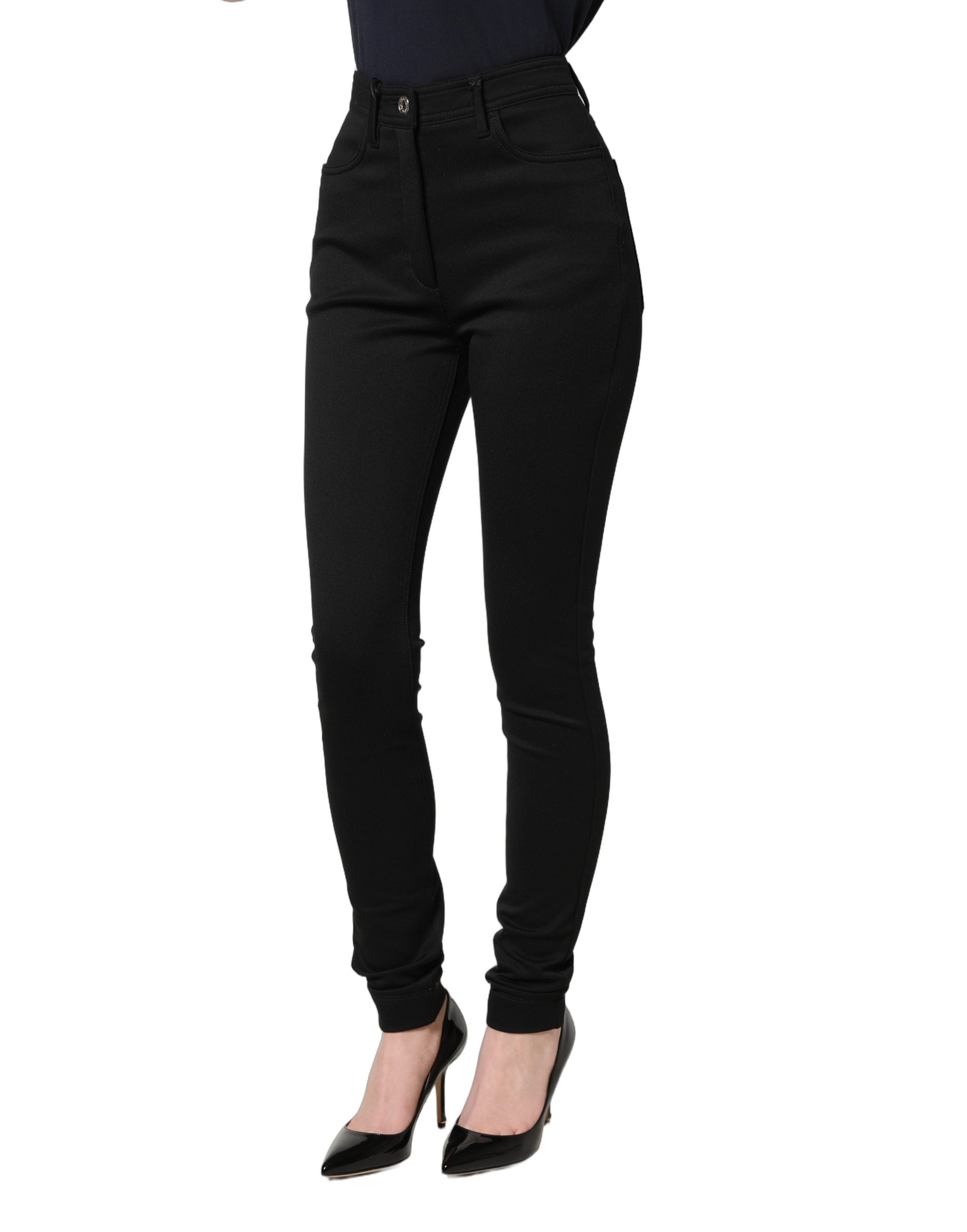 Black Nylon Stretch Skinny High Waist Pants