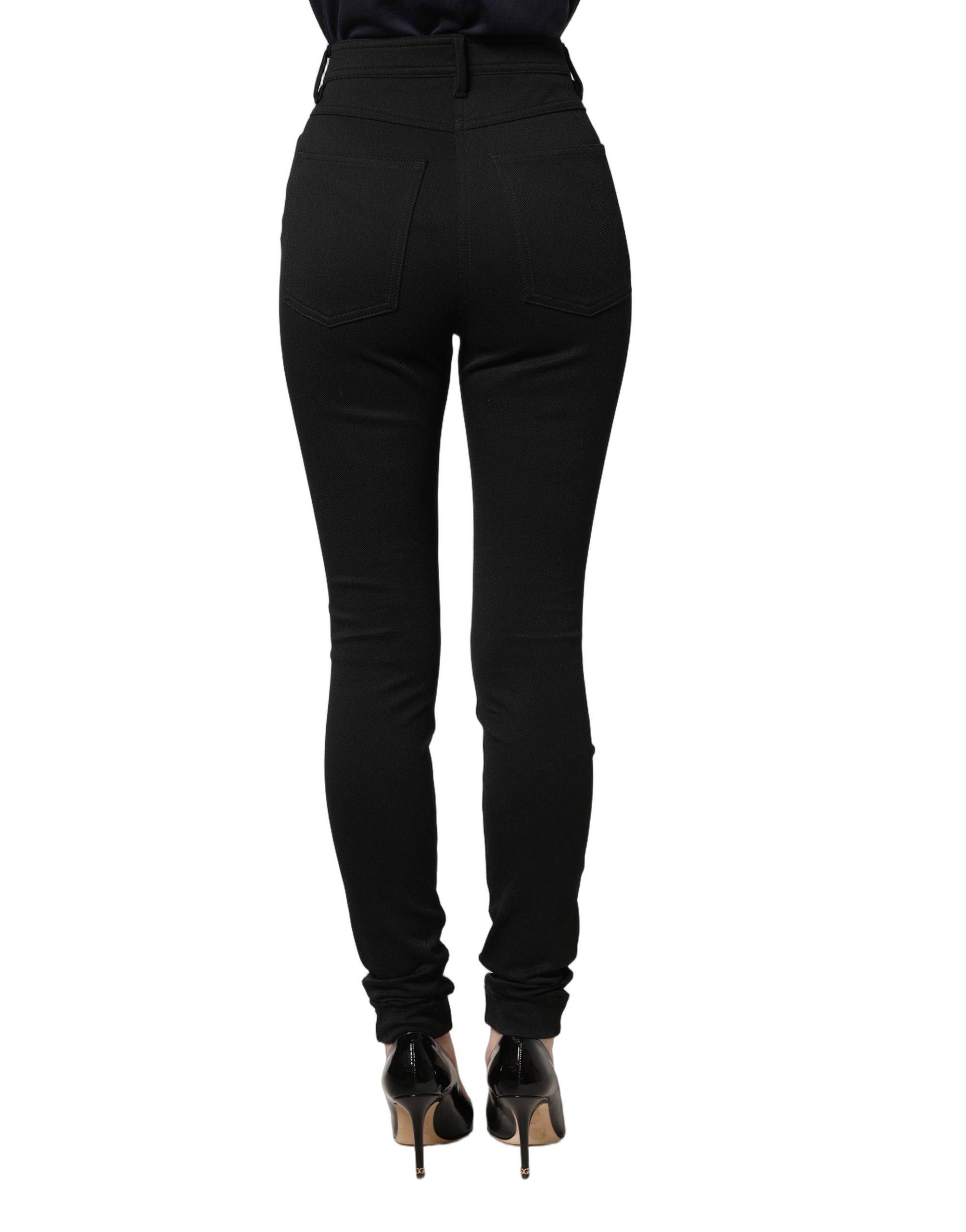 Black Nylon Stretch Skinny High Waist Pants