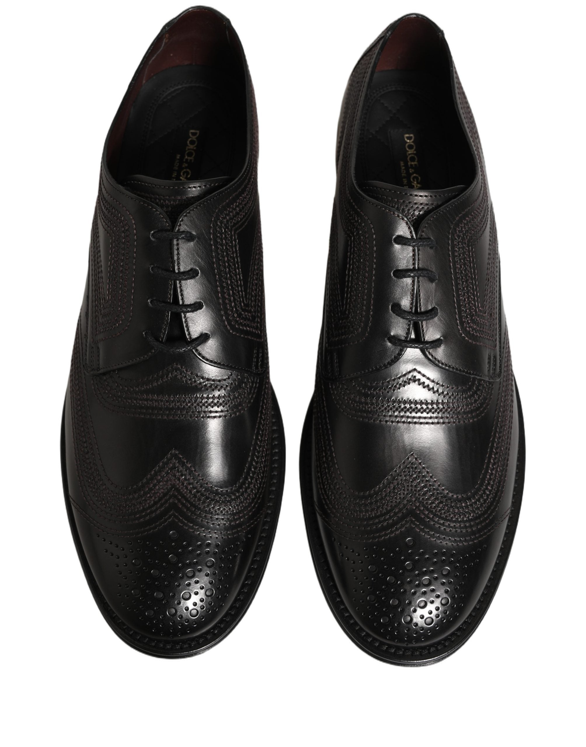 Black Embroidered Leather Derby Dress Shoes