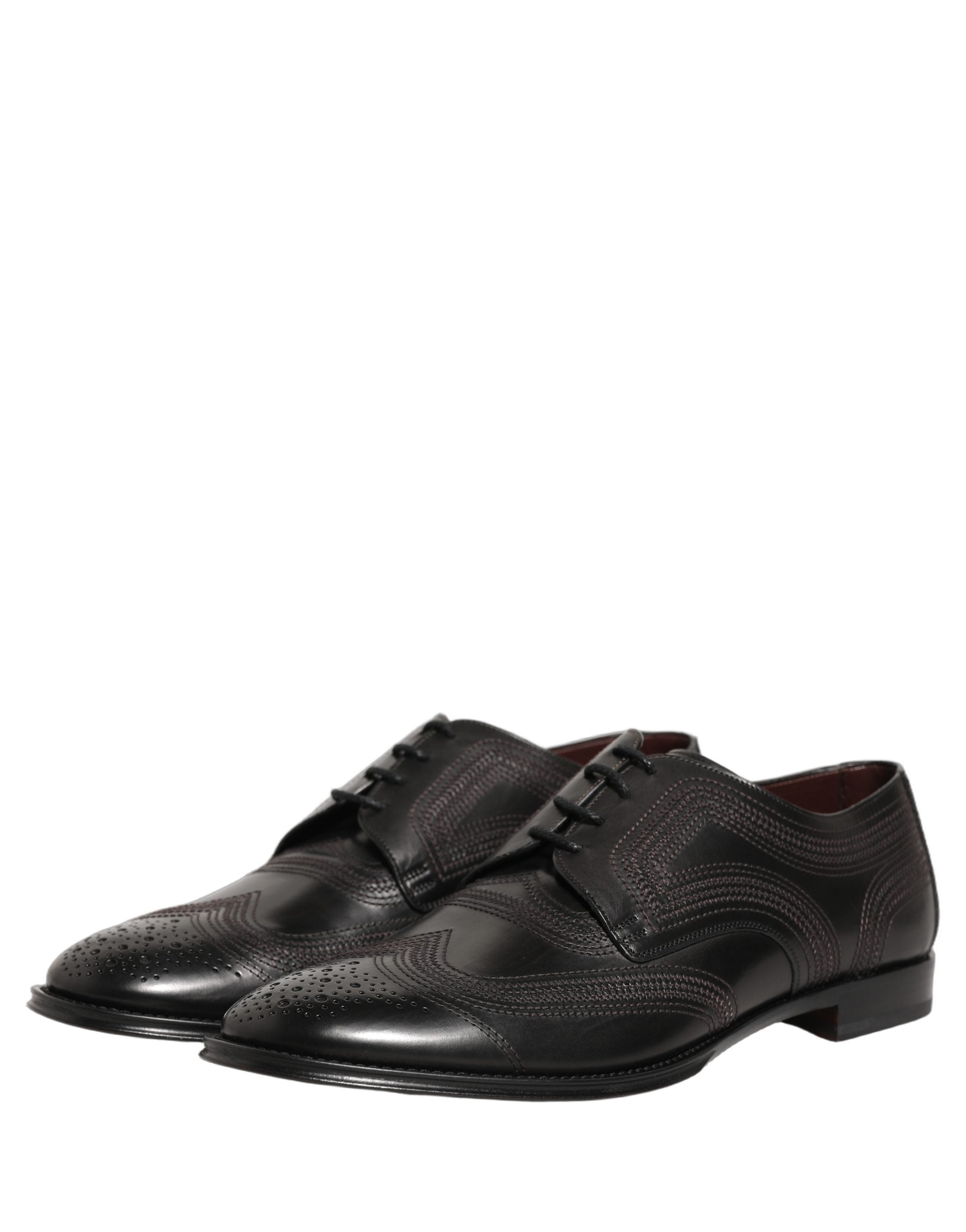 Black Embroidered Leather Derby Dress Shoes