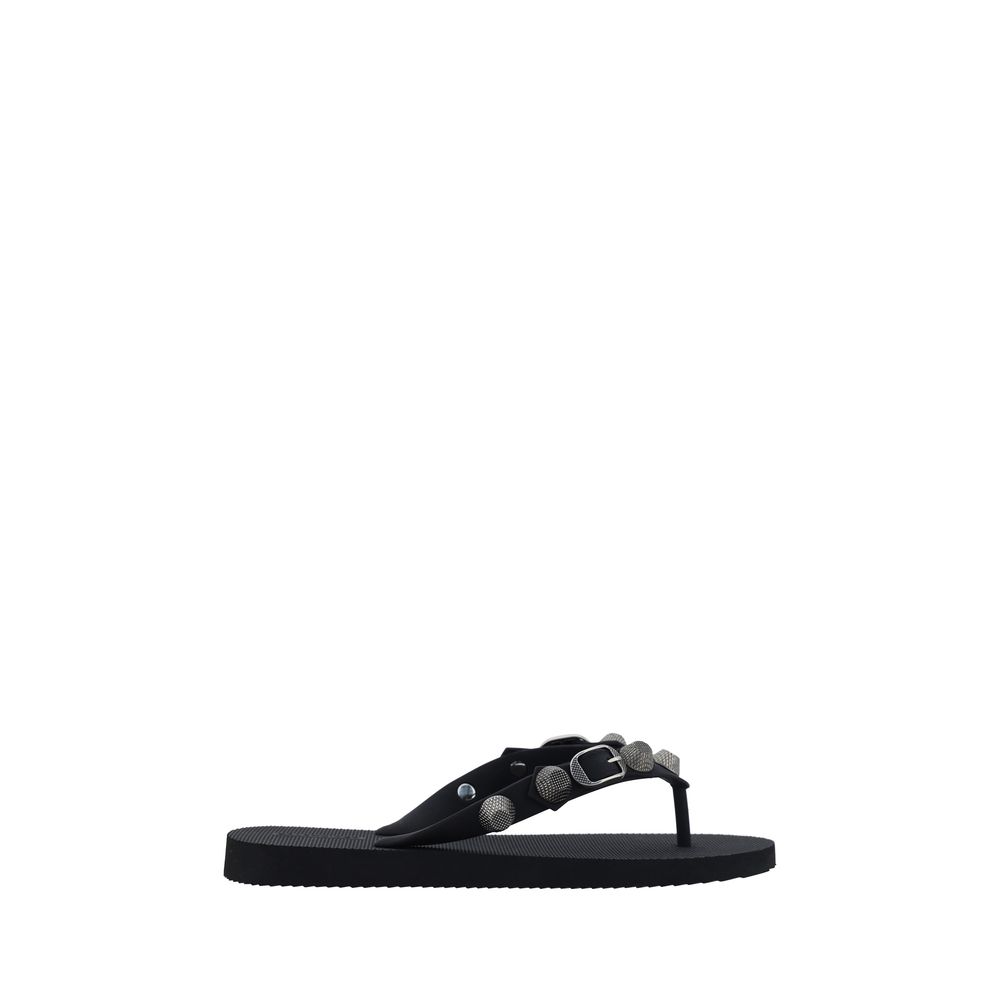 Black Polyester Flat Sandals