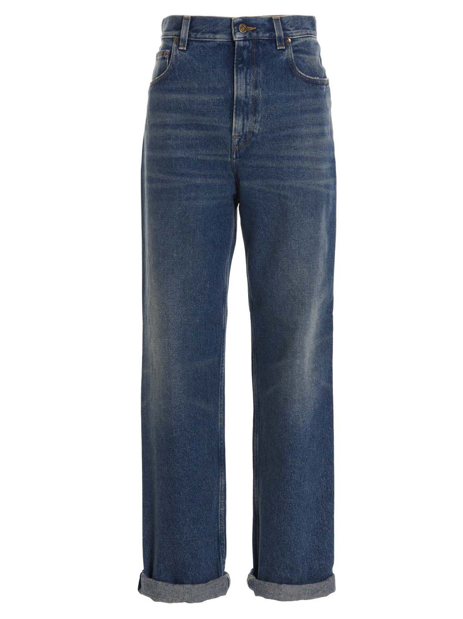 Blue Cotton Straight-Leg Jeans