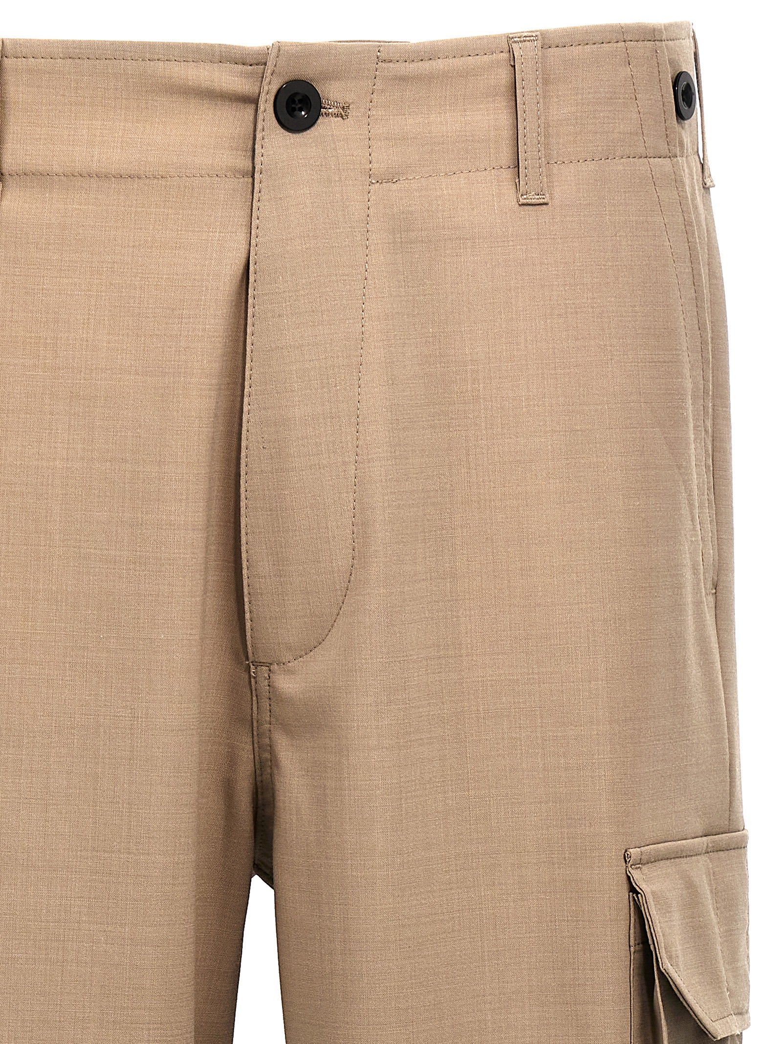 Beige Polyester Cargo Pants