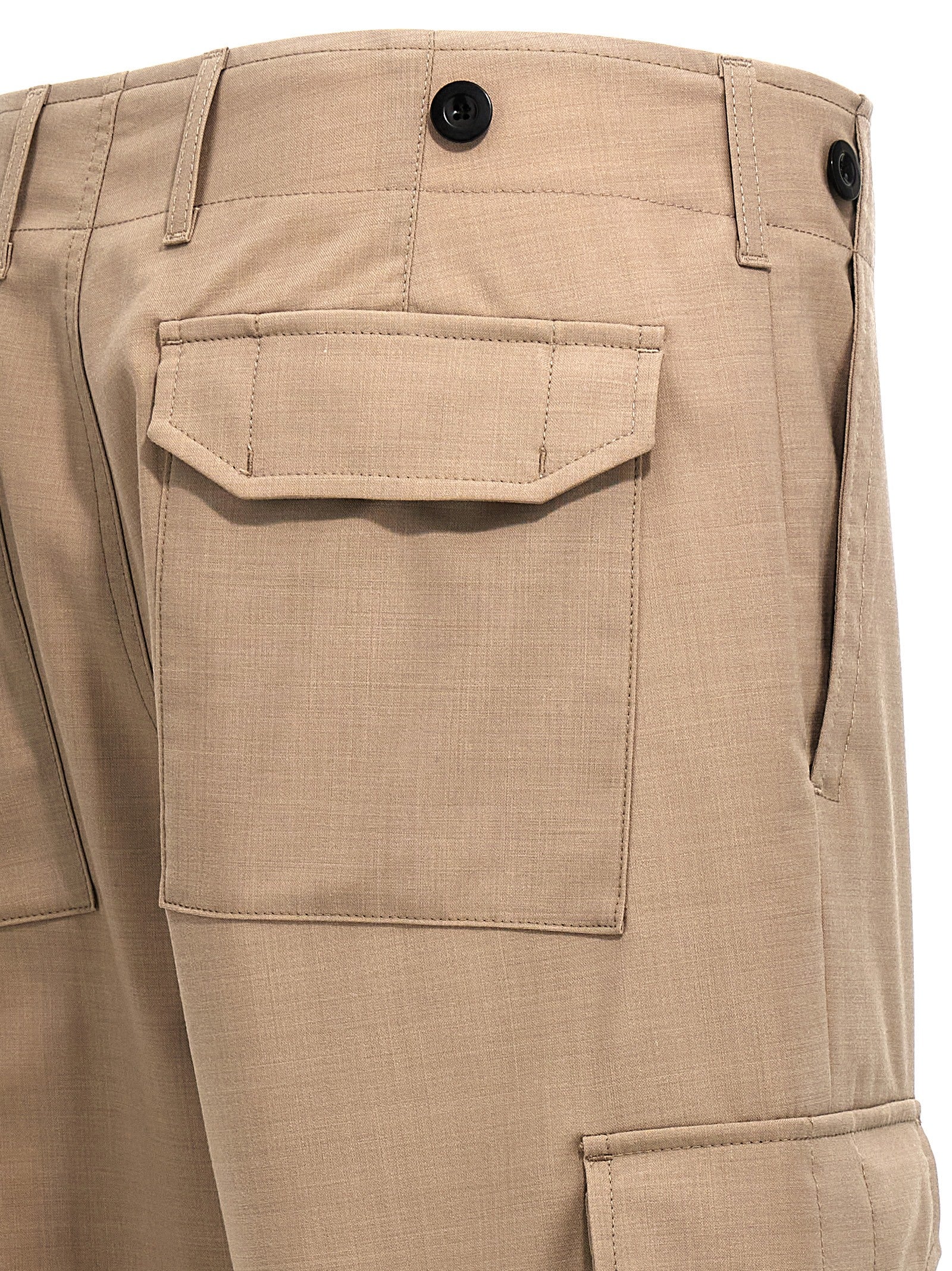 Beige Polyester Cargo Pants