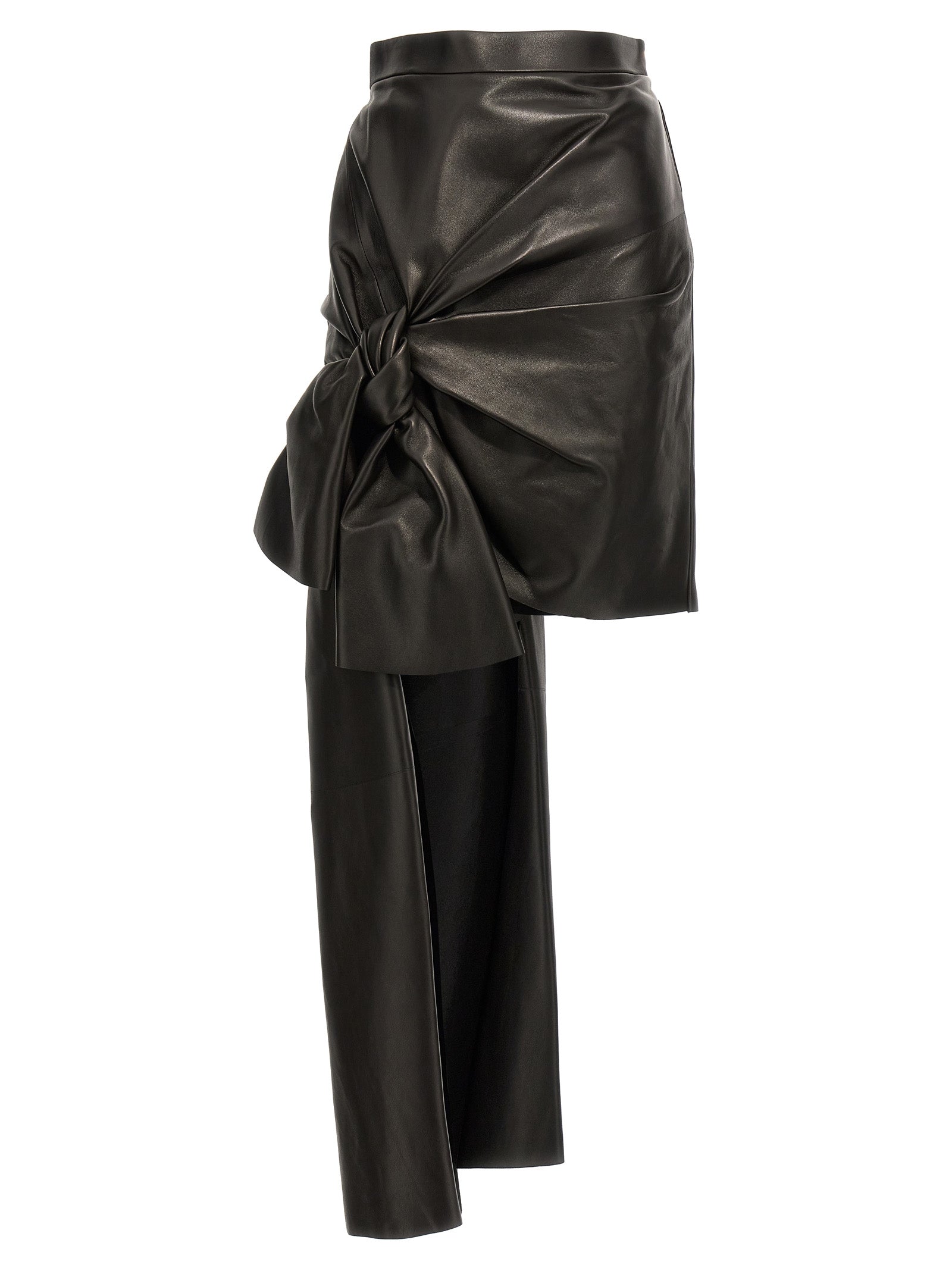Black Lamb Leather Long Skirt