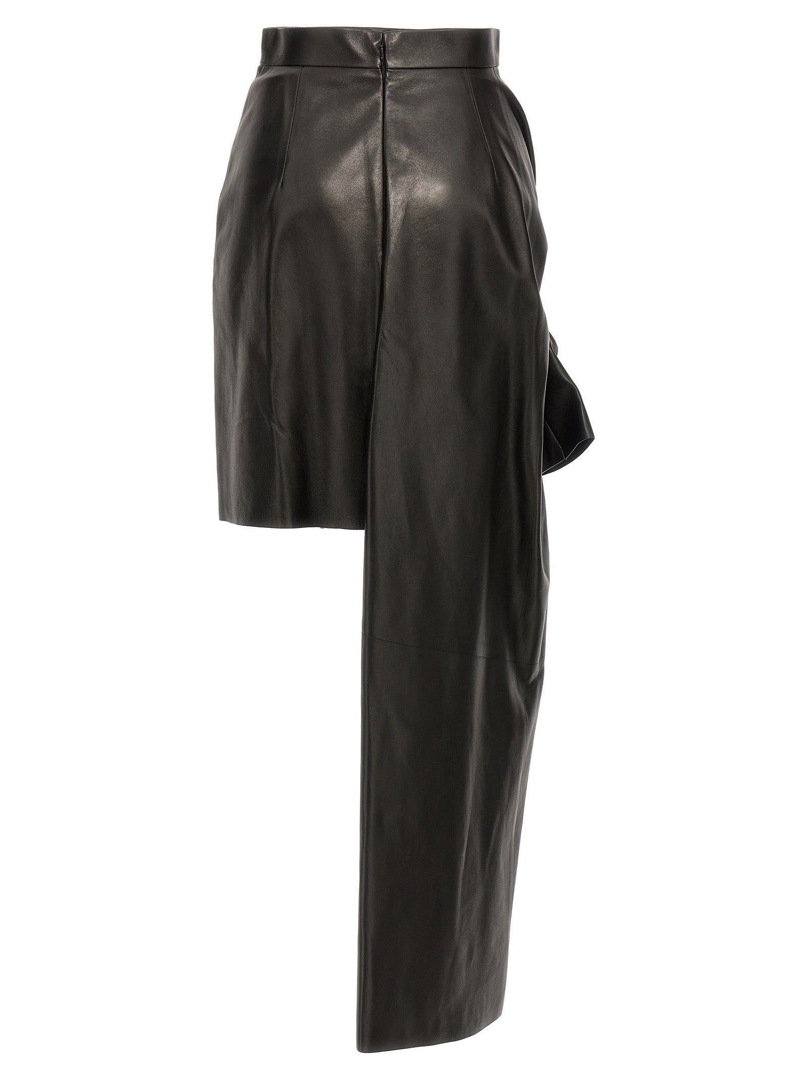 Black Lamb Leather Long Skirt
