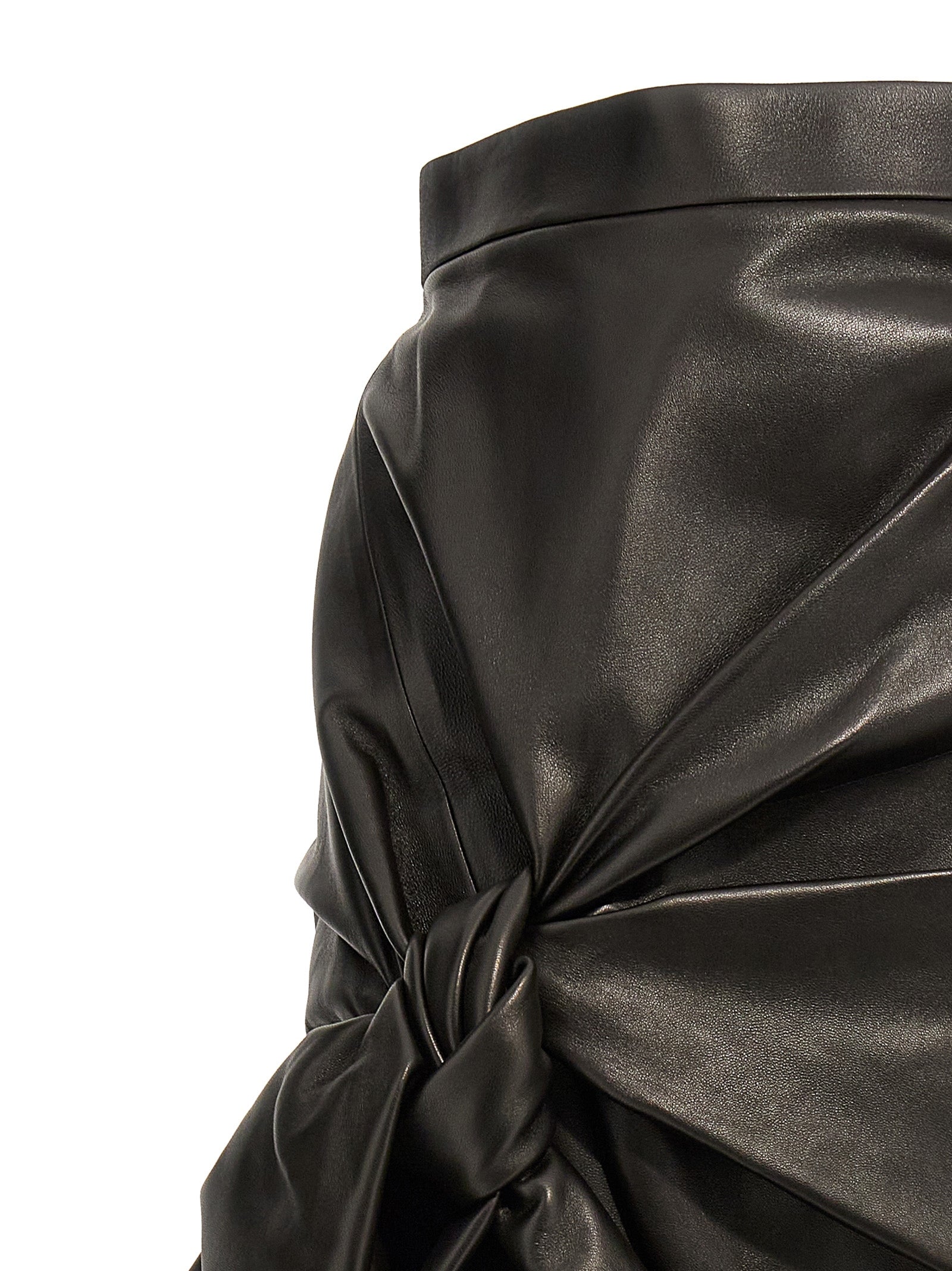 Black Lamb Leather Long Skirt