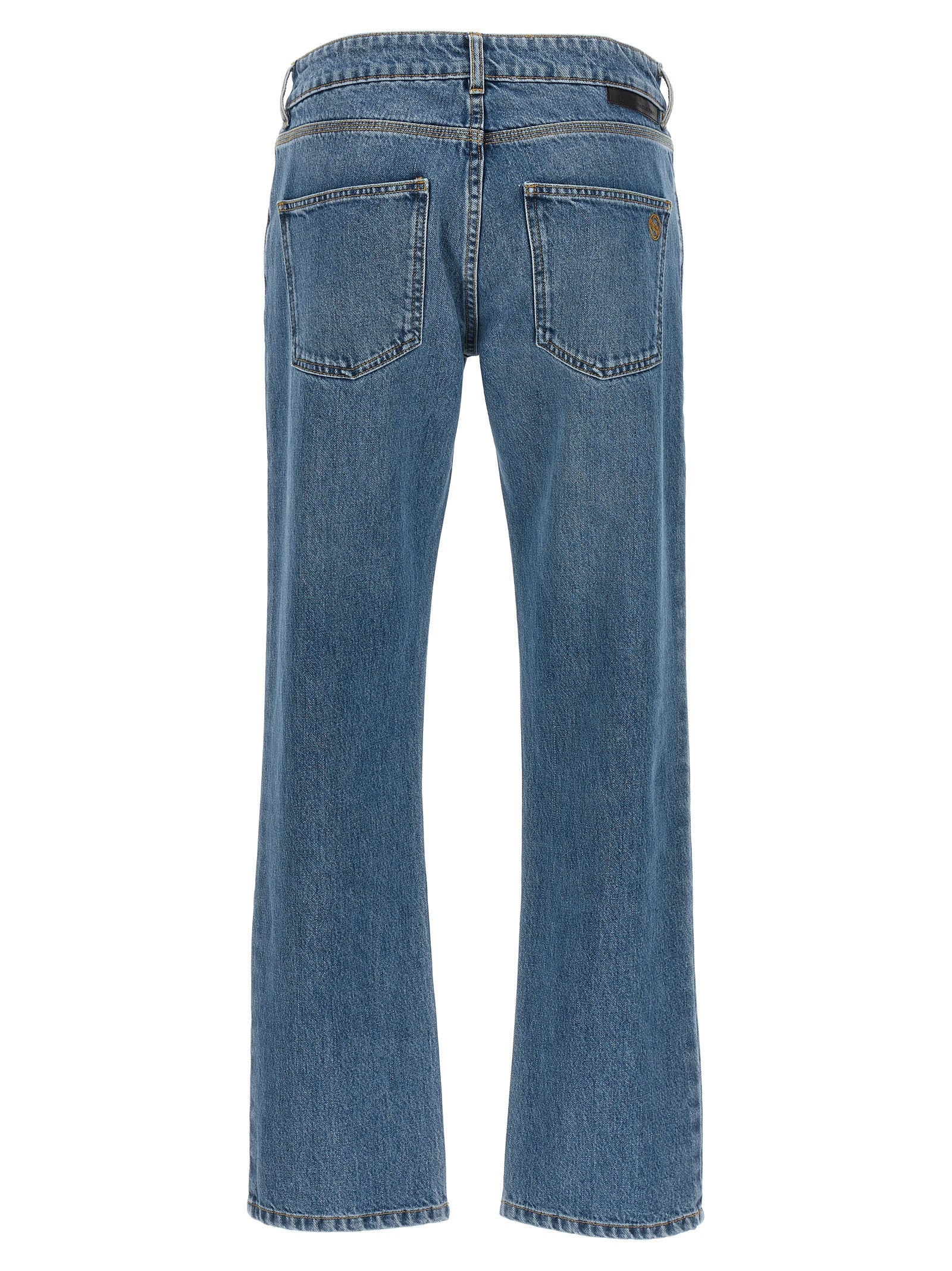 Blue Cotton Cropped Jeans
