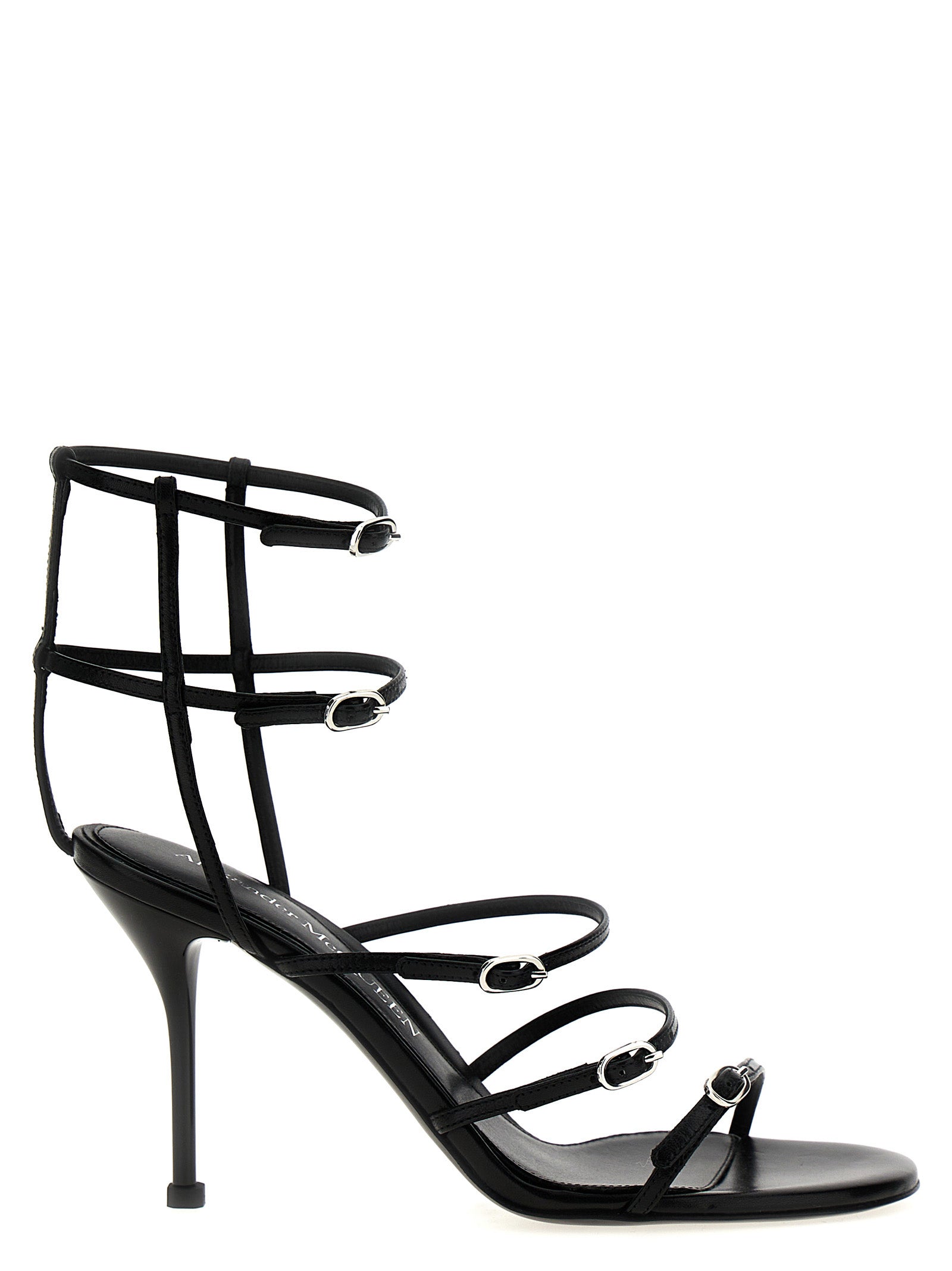 Black Lambskin Stiletto Heel Sandals
