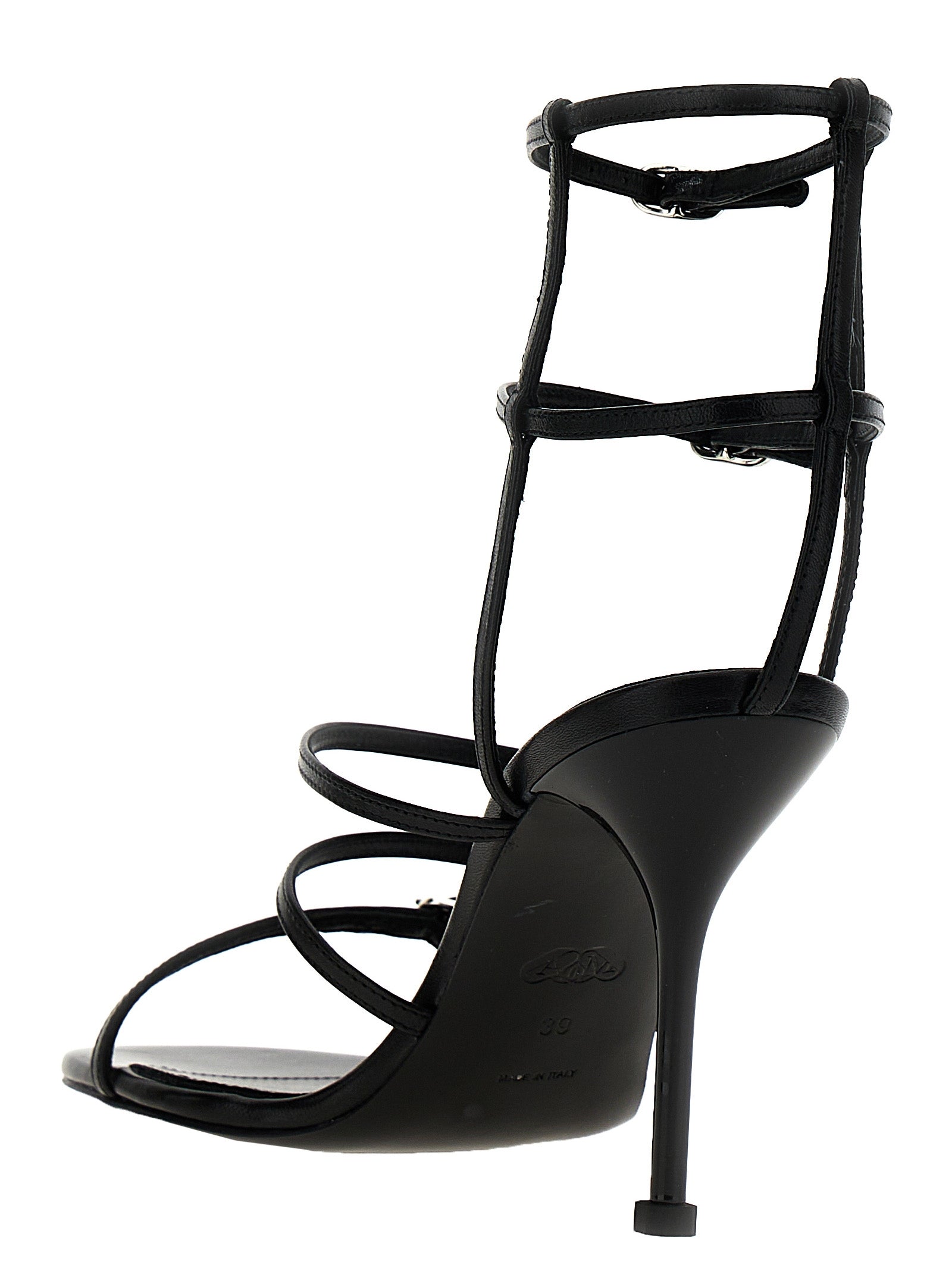 Black Lambskin Stiletto Heel Sandals