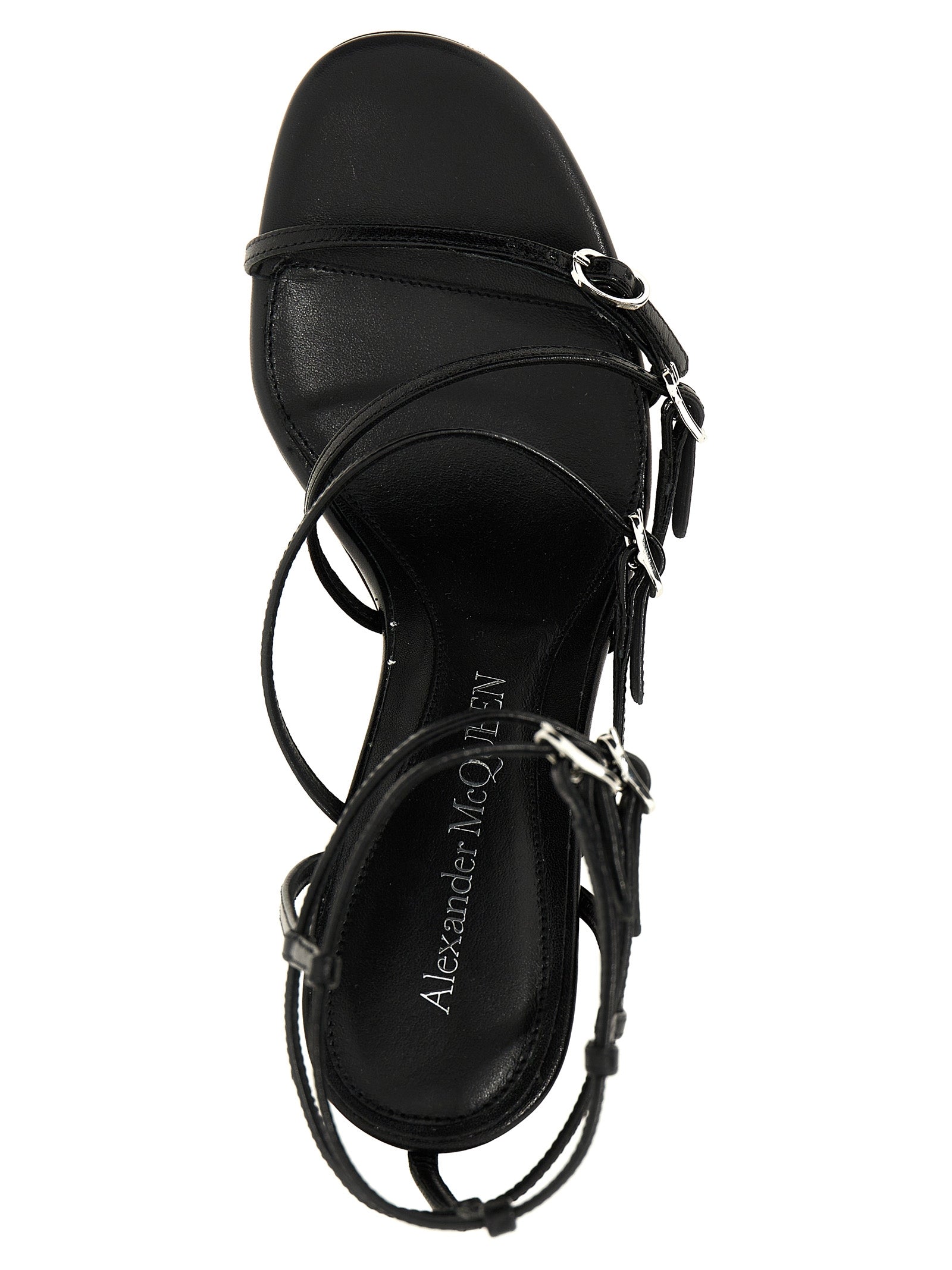 Black Lambskin Stiletto Heel Sandals