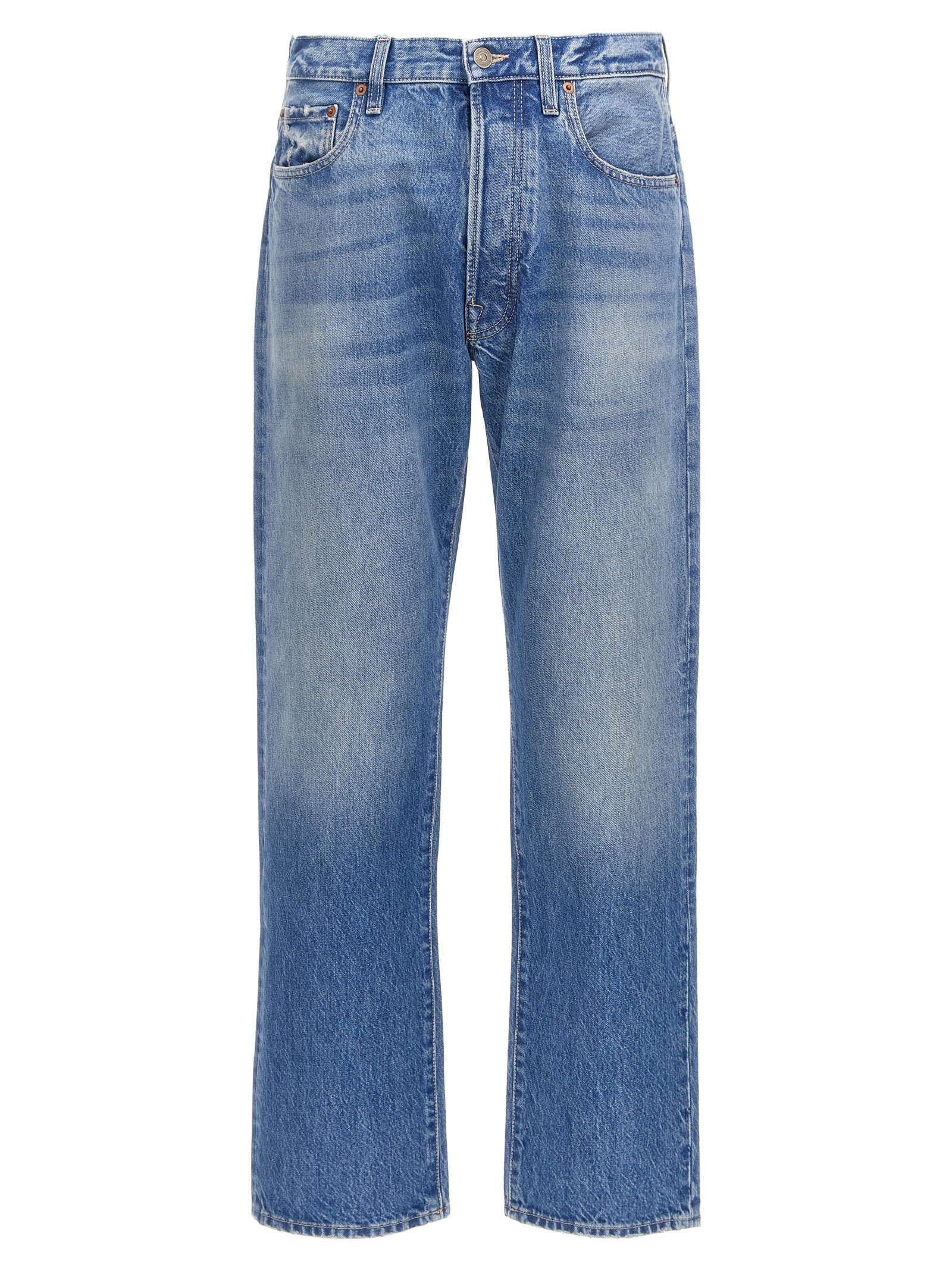 Blue Cotton Straight-Leg Jeans