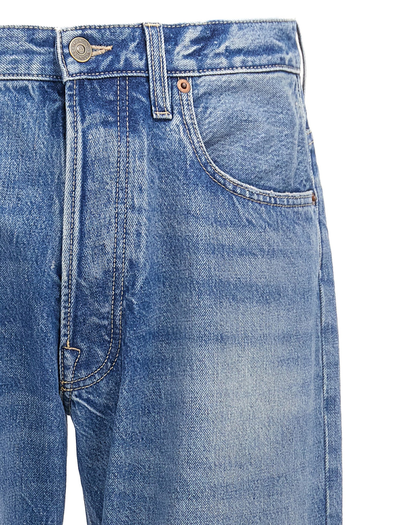 Blue Cotton Straight-Leg Jeans