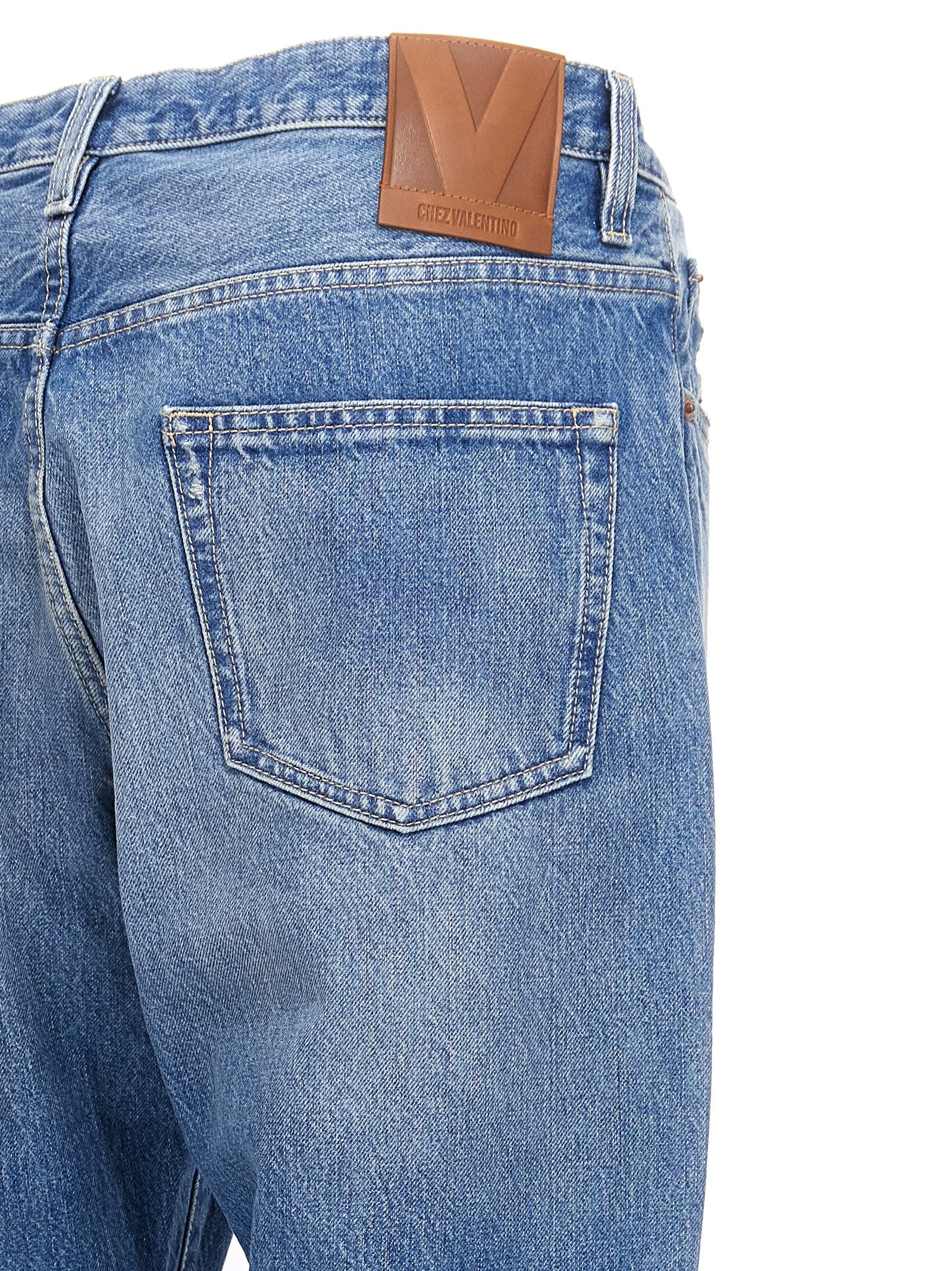 Blue Cotton Straight-Leg Jeans