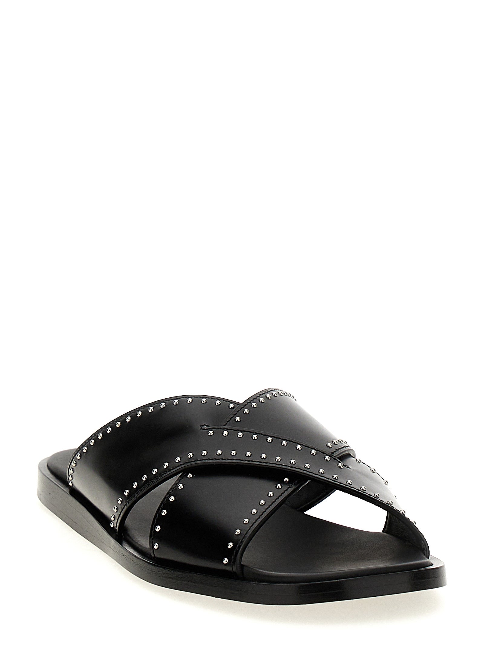Black Calf Leather Bos Taurus Slides