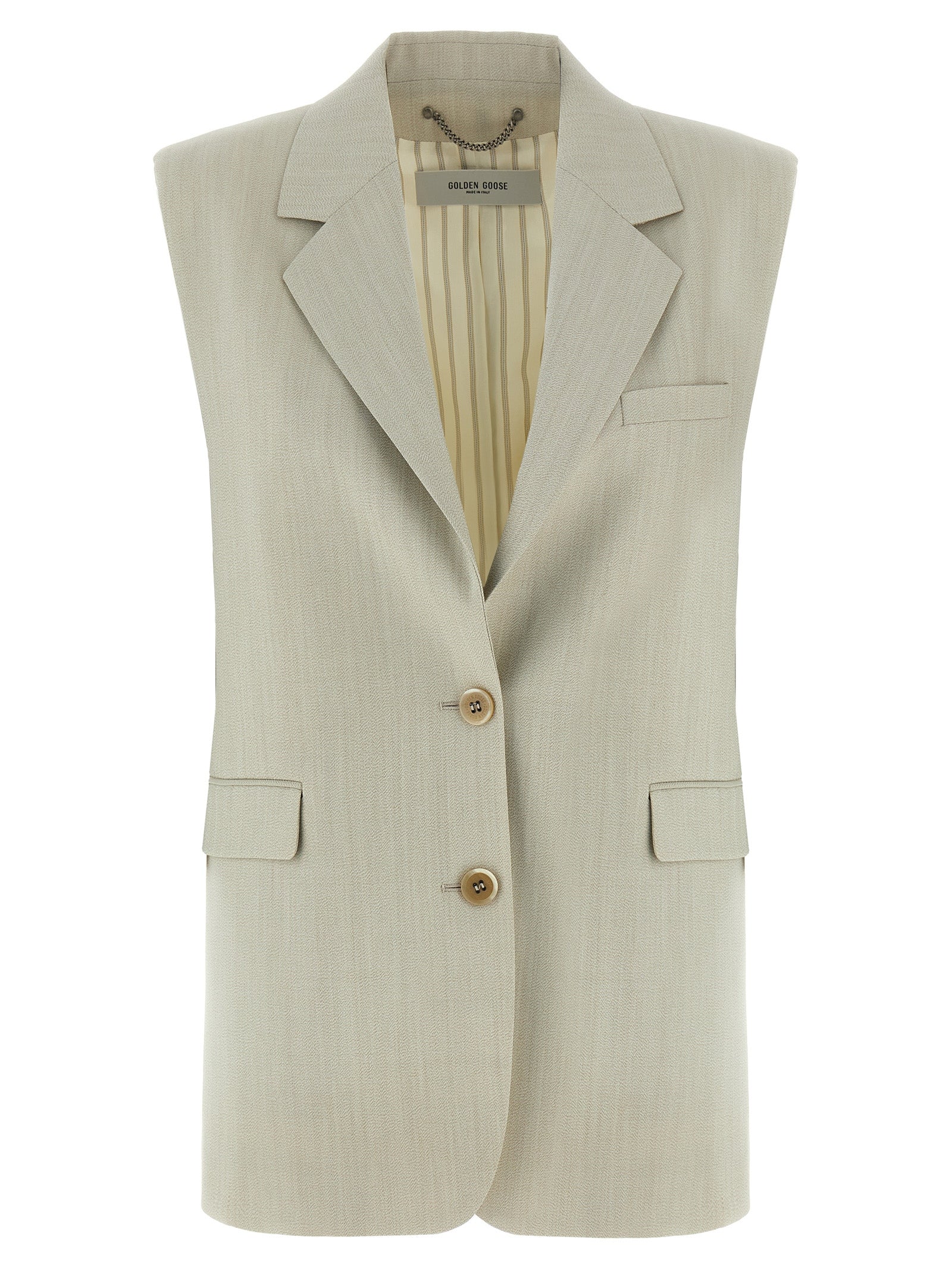 Beige Virgin Wool Sleeveless Jacket