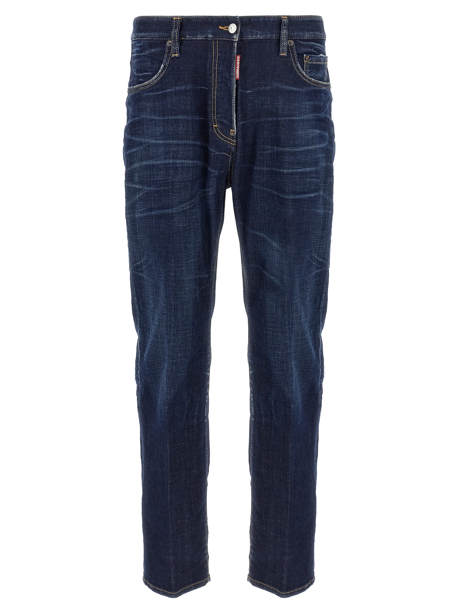 Blue Cotton Straight-Leg Jeans