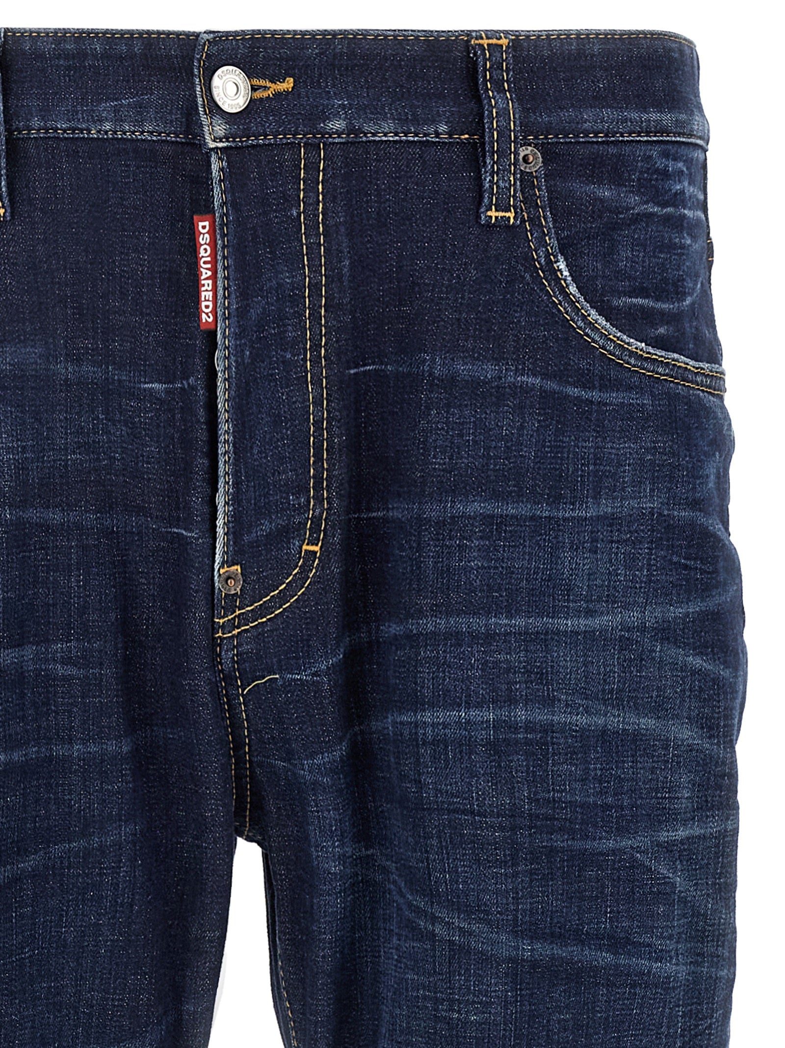 Blue Cotton Straight-Leg Jeans