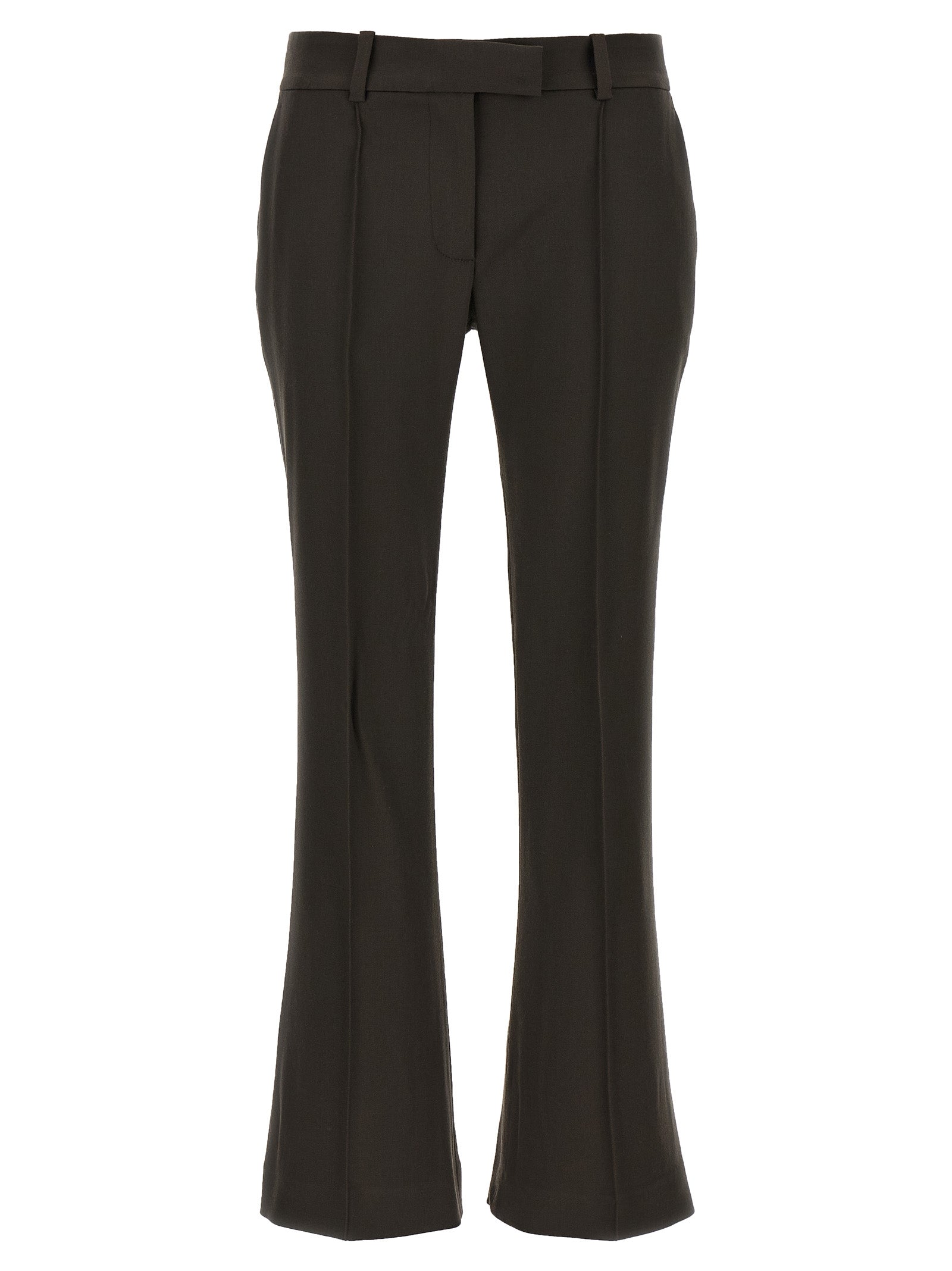 Brown Virgin Wool Flared Pants