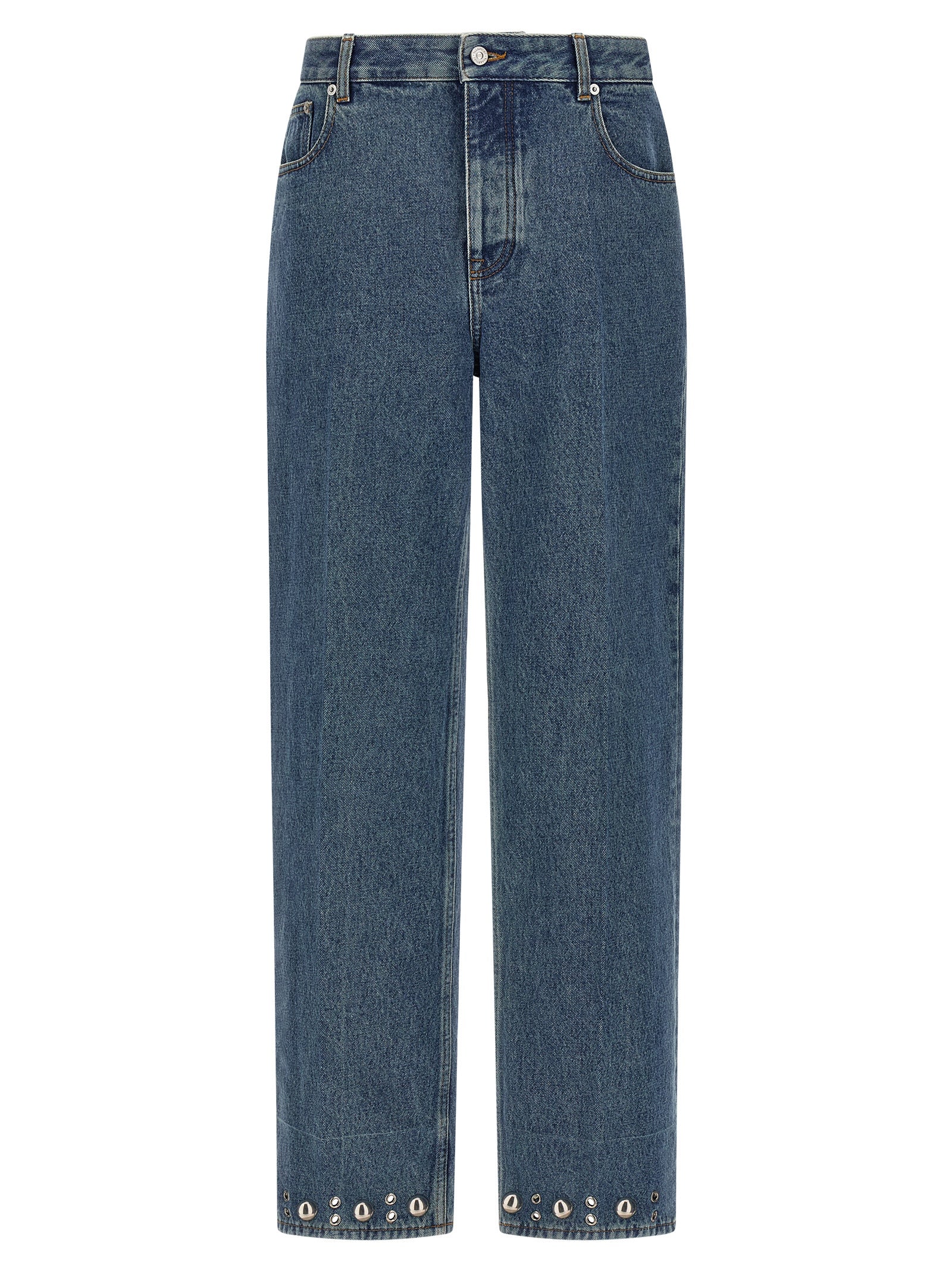 Blue Cotton Straight-Leg Jeans