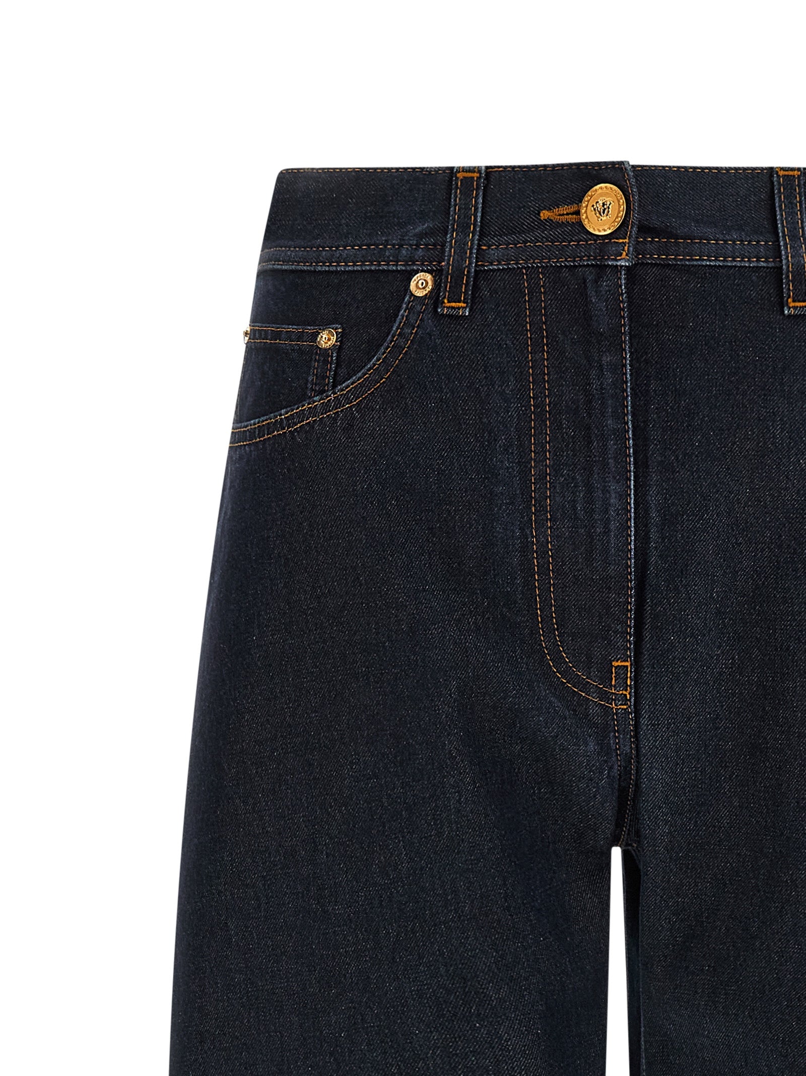 Blue Cotton High-Waisted Jean