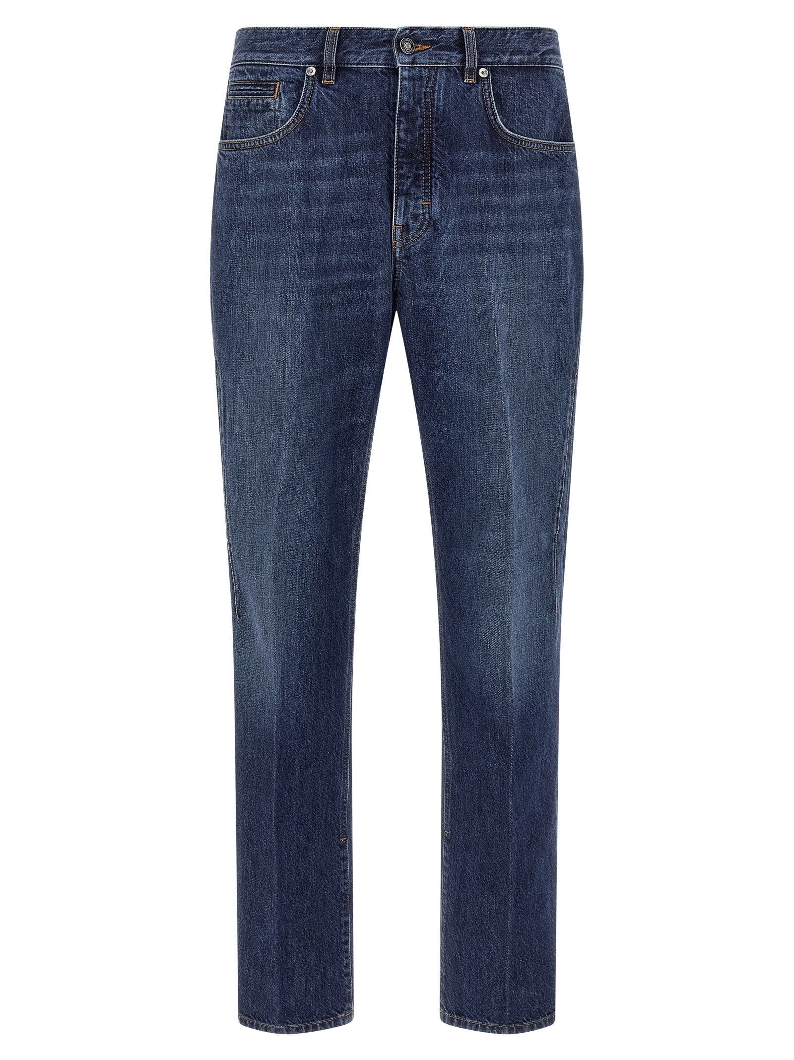 Blue Cotton Straight-Leg Jeans