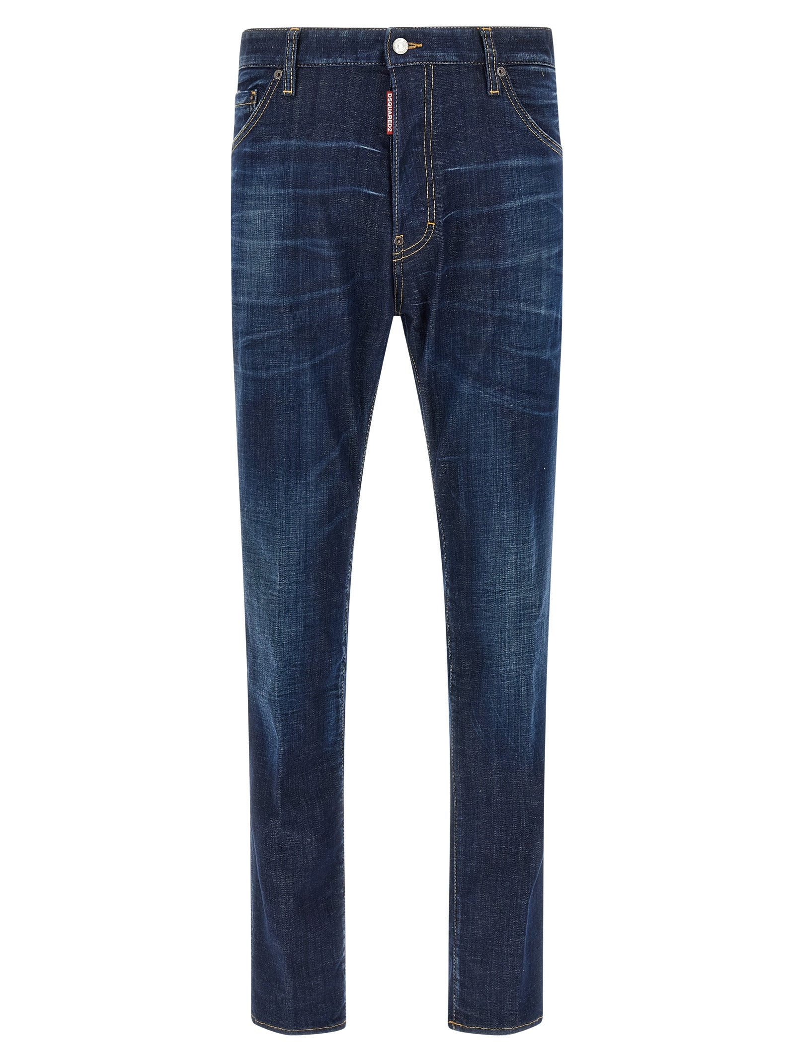 Blue Cotton Straight-Leg Jeans