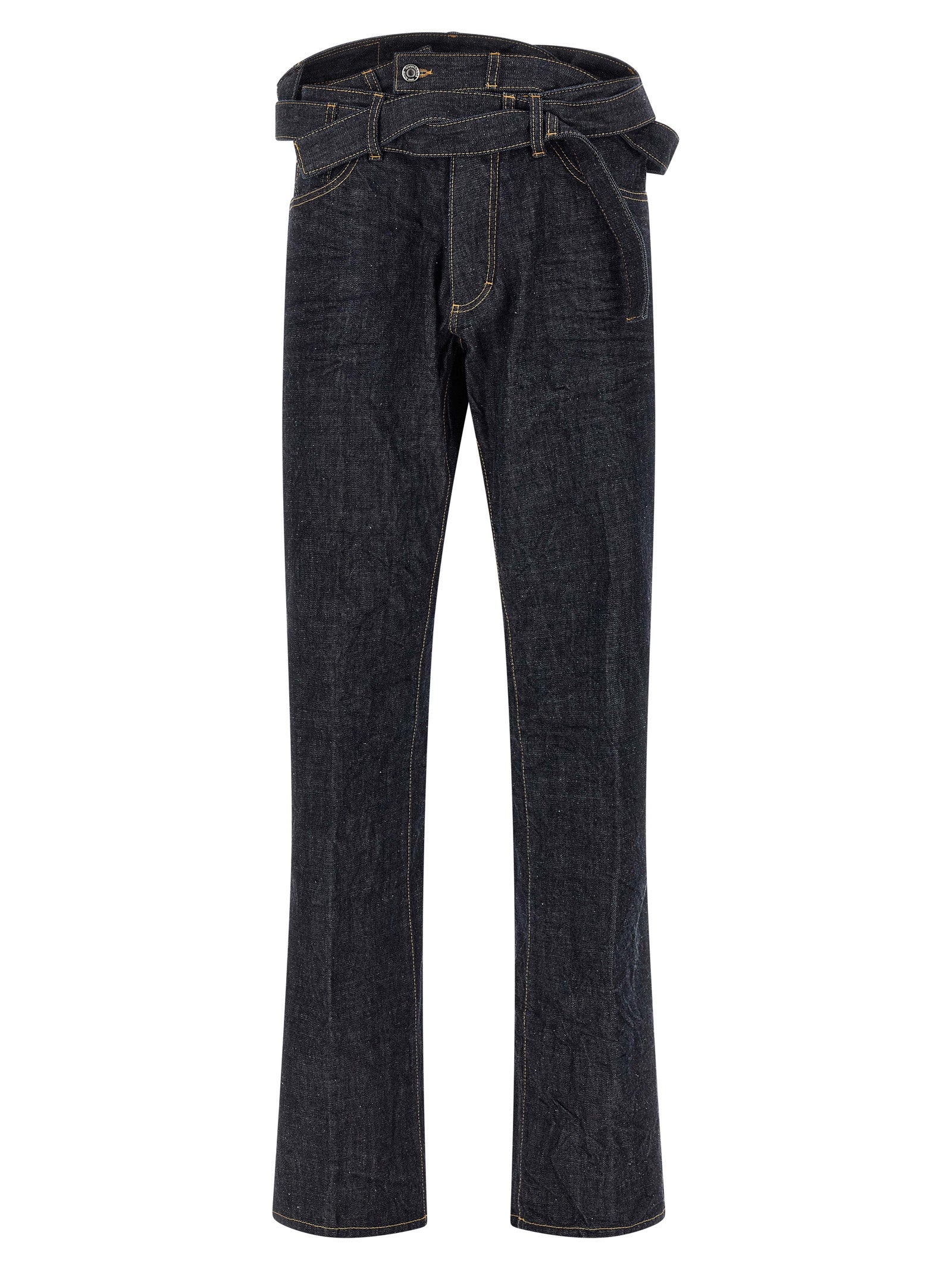 Blue Cotton Straight-Leg Jeans