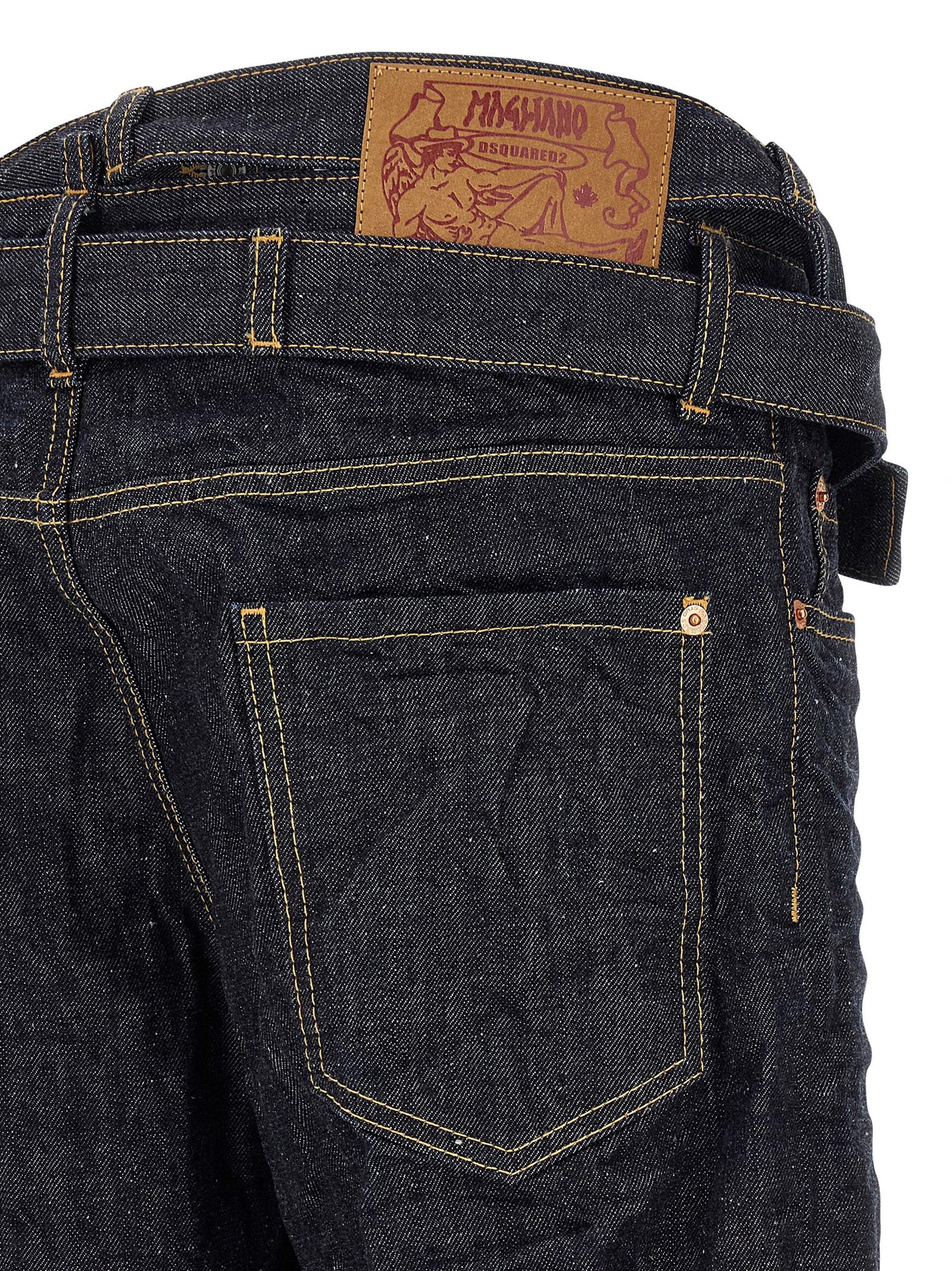 Blue Cotton Straight-Leg Jeans
