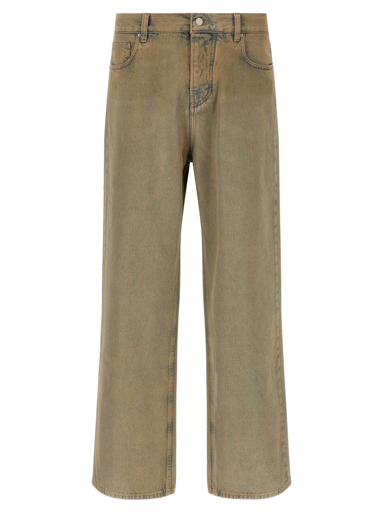 Beige Cotton Straight-Leg Jeans