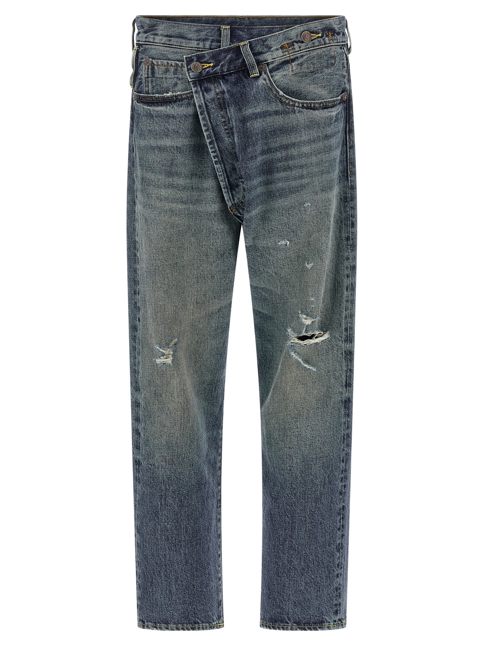 Blue Cotton Straight-Leg Jeans