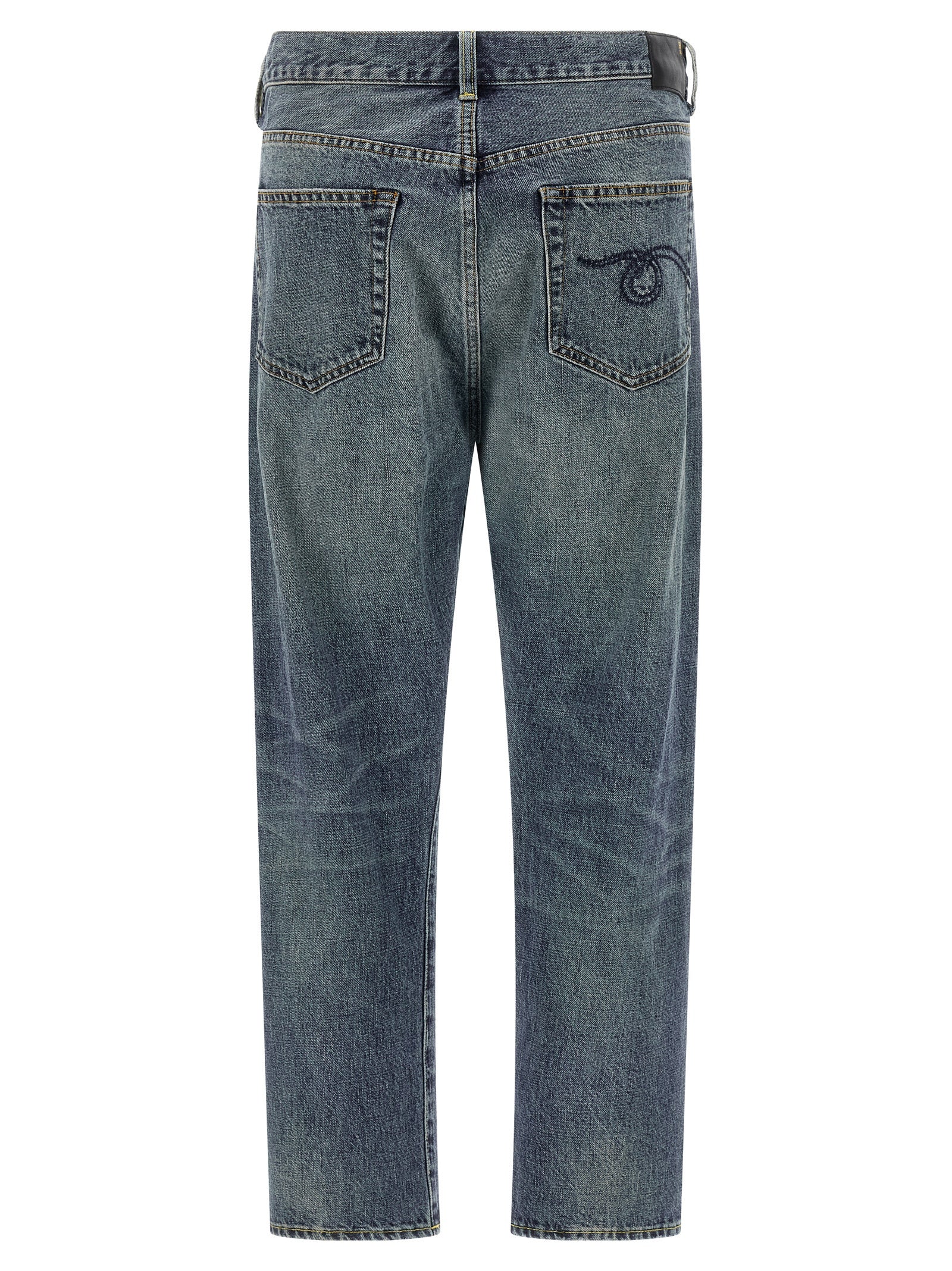Blue Cotton Straight-Leg Jeans