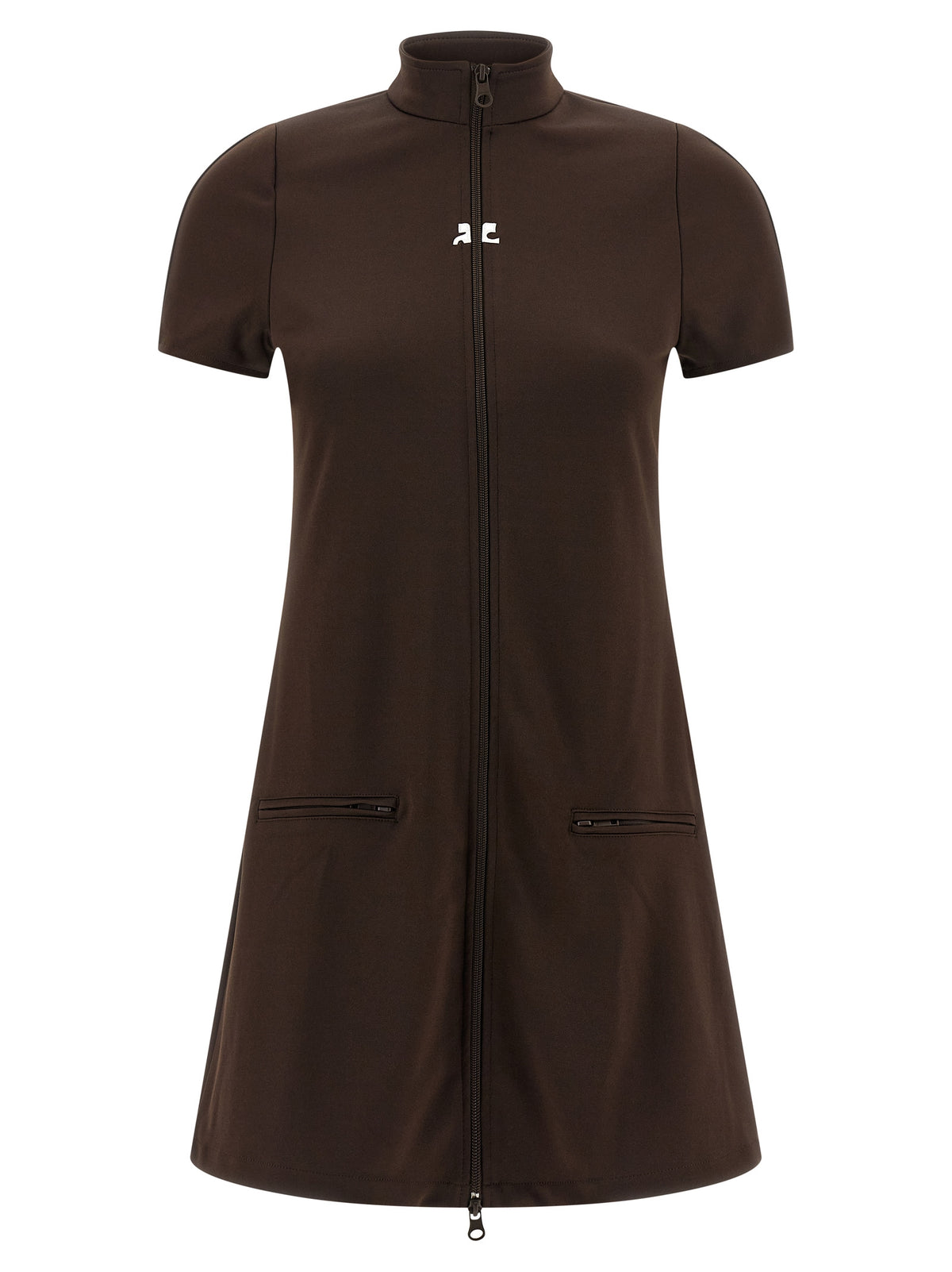 Brown Polyester Short Dress