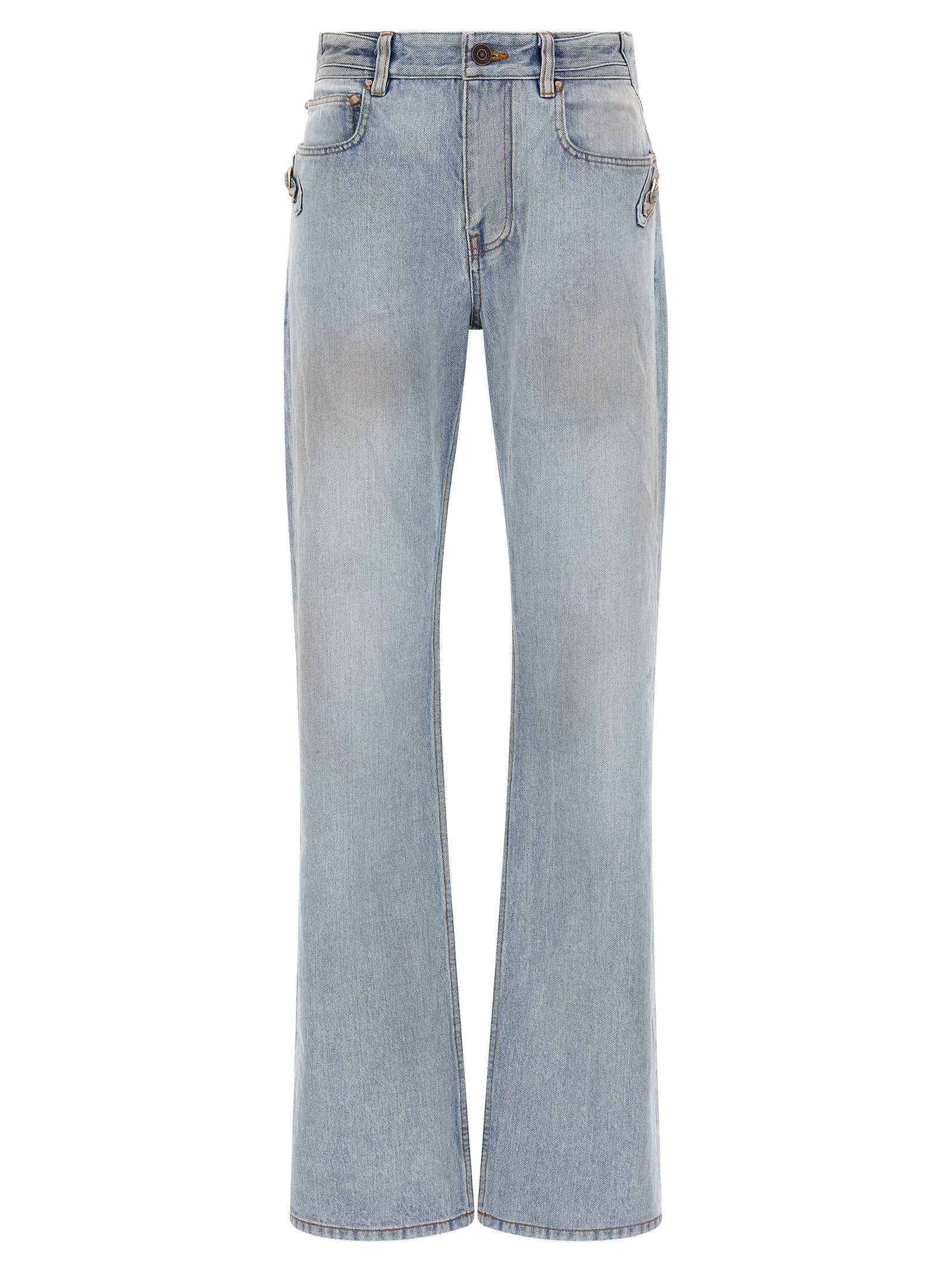 Blue Cotton Straight-Leg Jeans