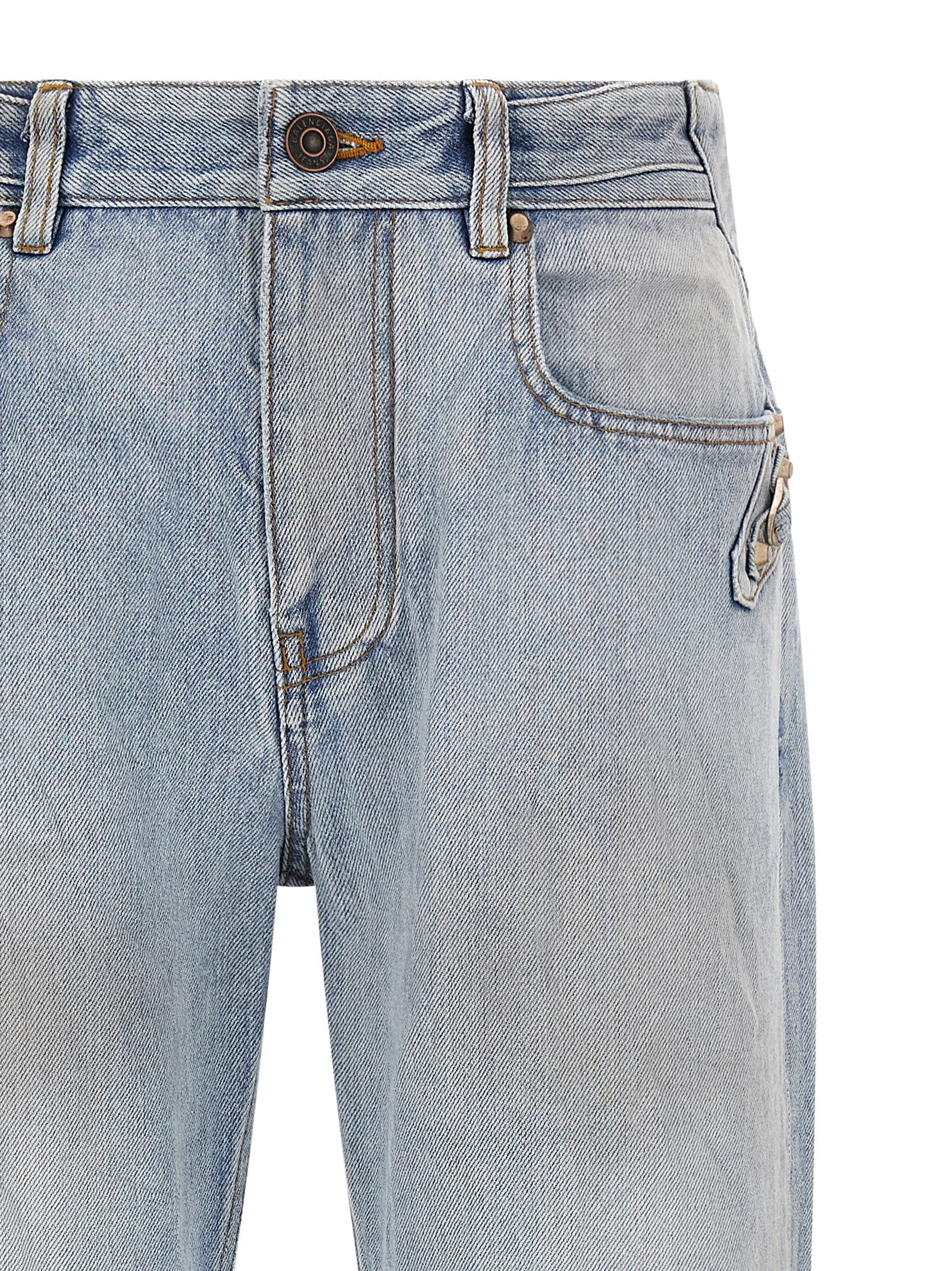 Blue Cotton Straight-Leg Jeans