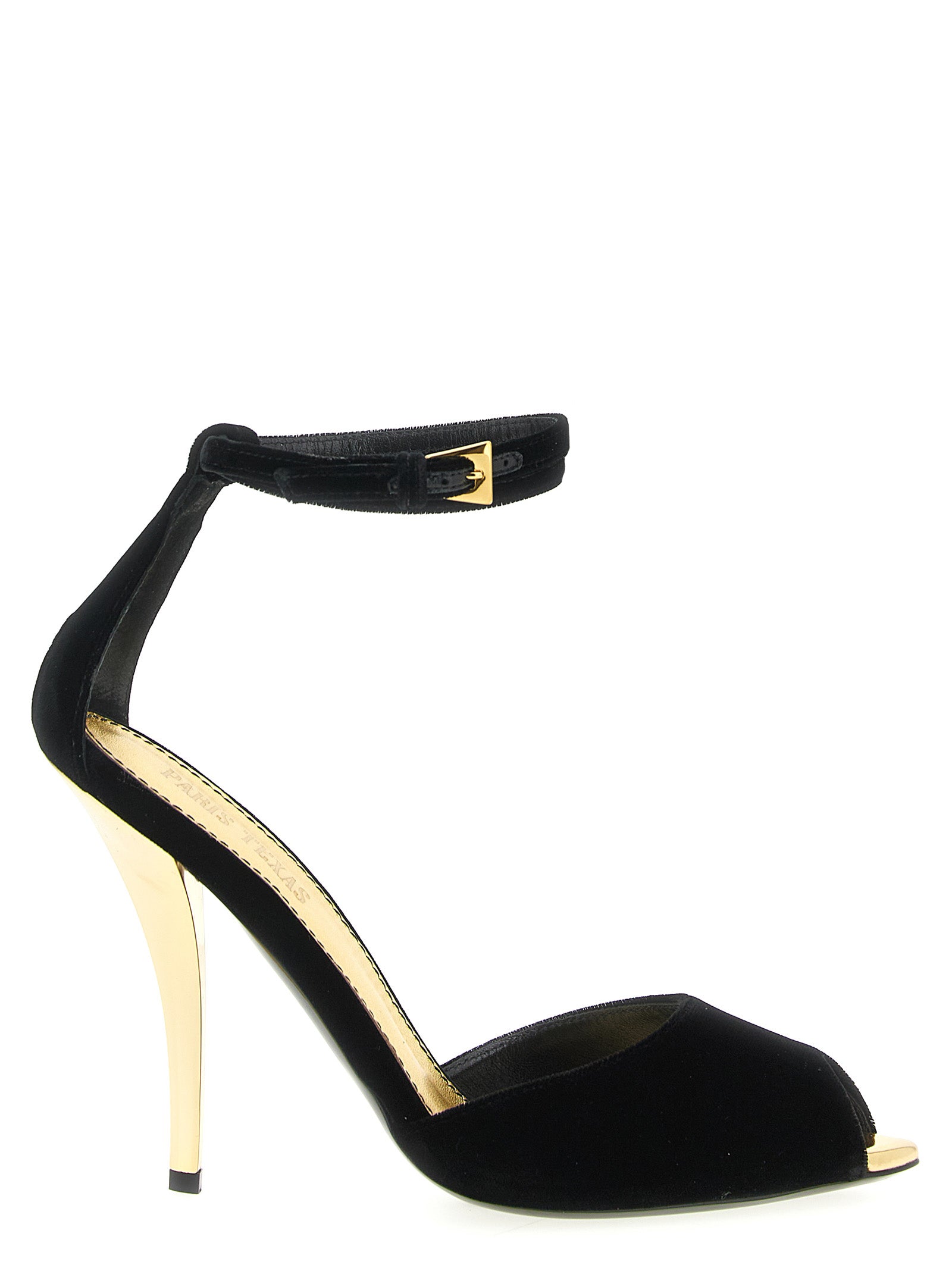 Black Viscose Stiletto Heel Sandals