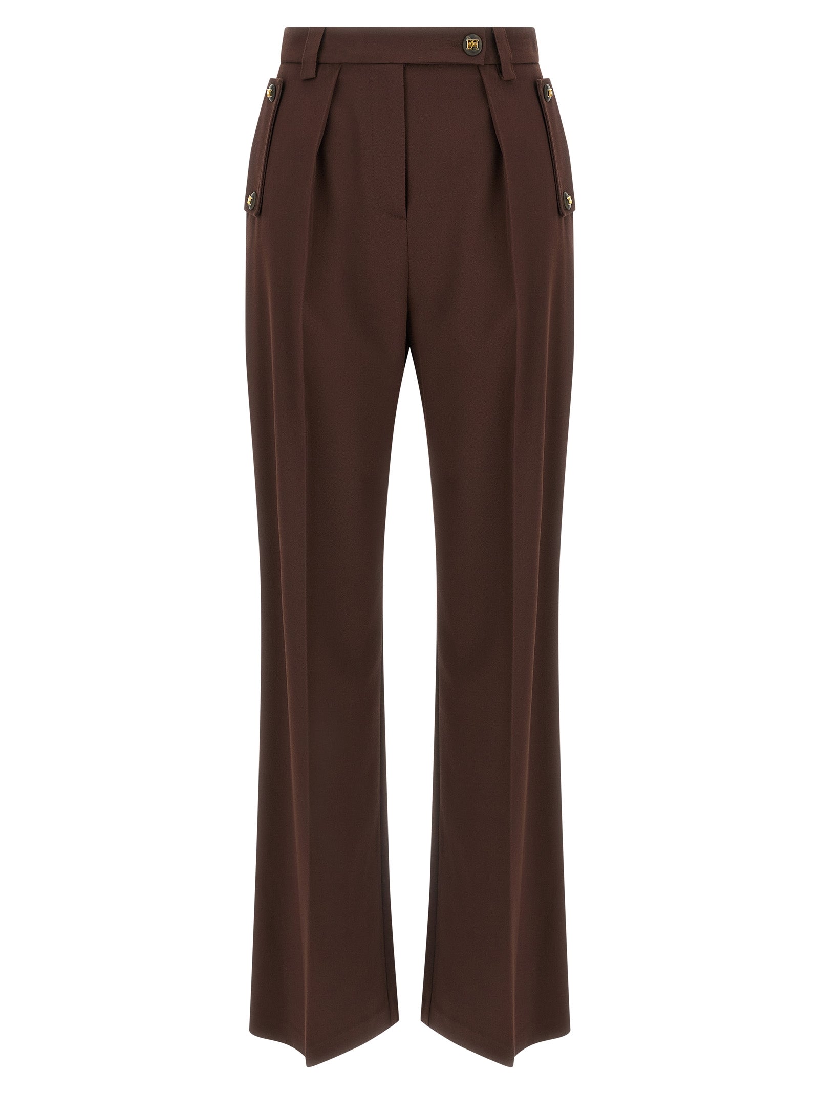 Brown Polyester Casual Pants