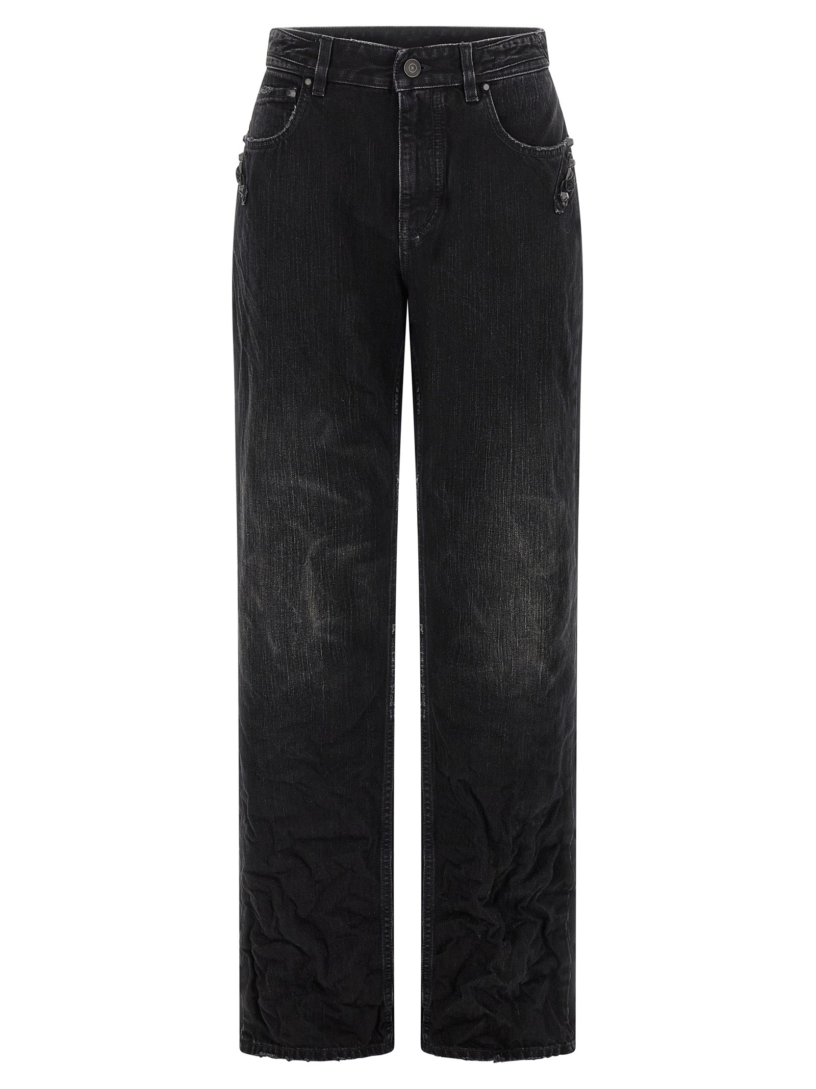 Black Cotton Straight-Leg Jeans
