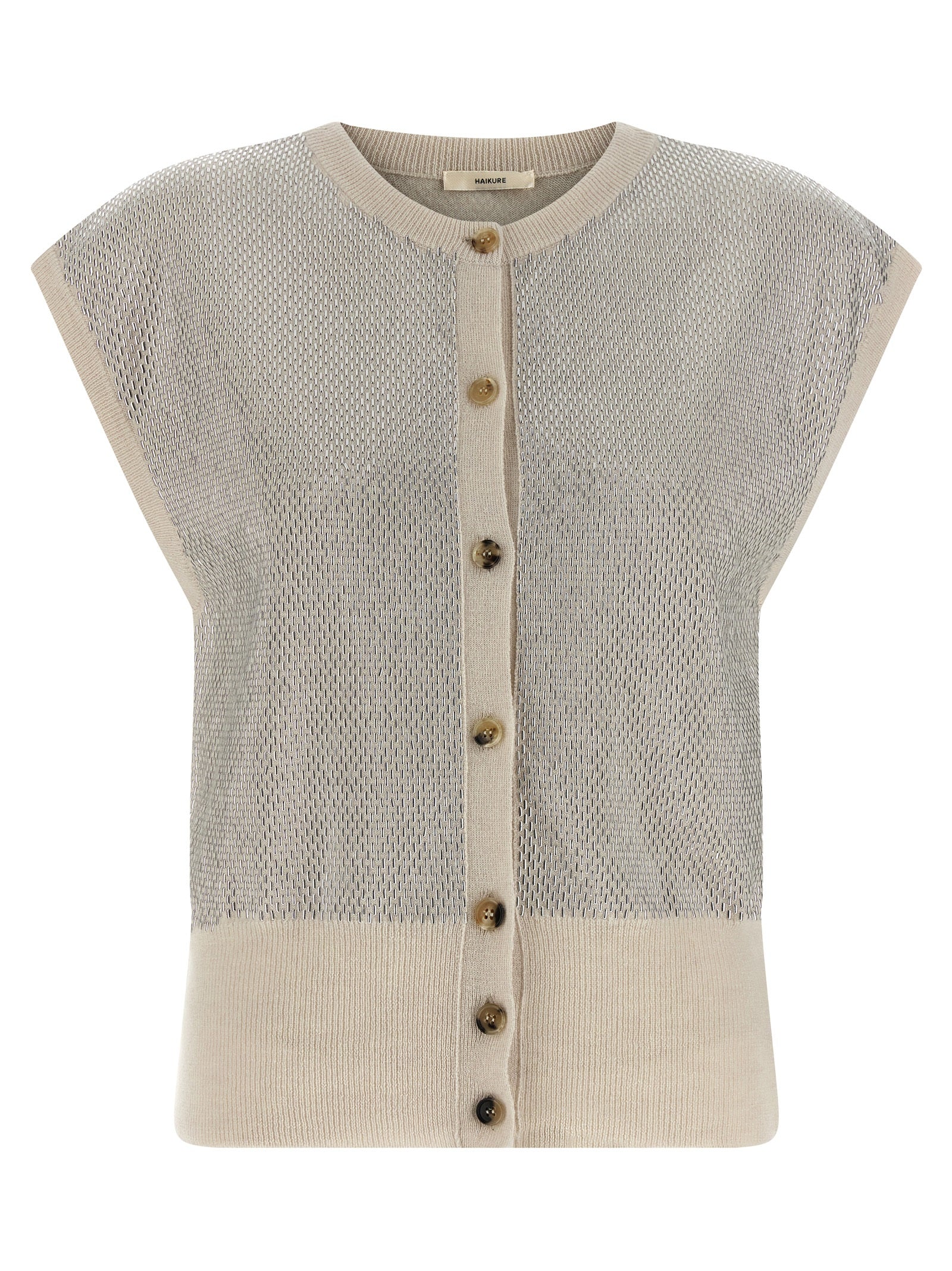 Beige Virgin Wool Sleeveless Jacket