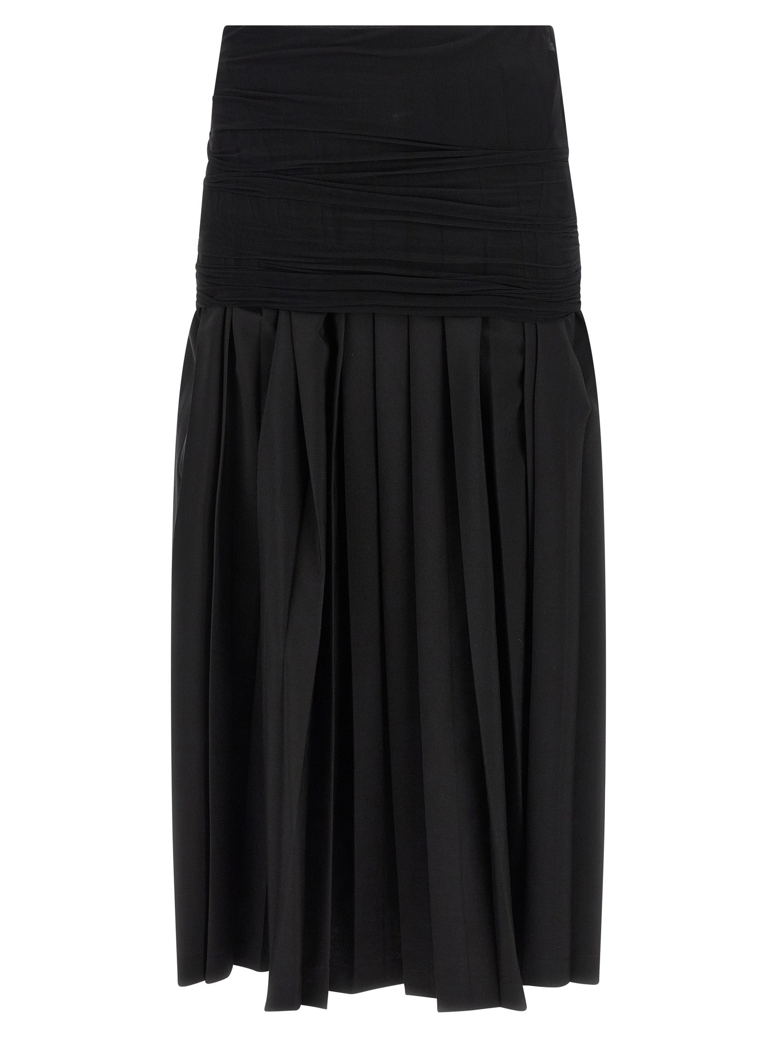 Black Polyester Midi Skirt