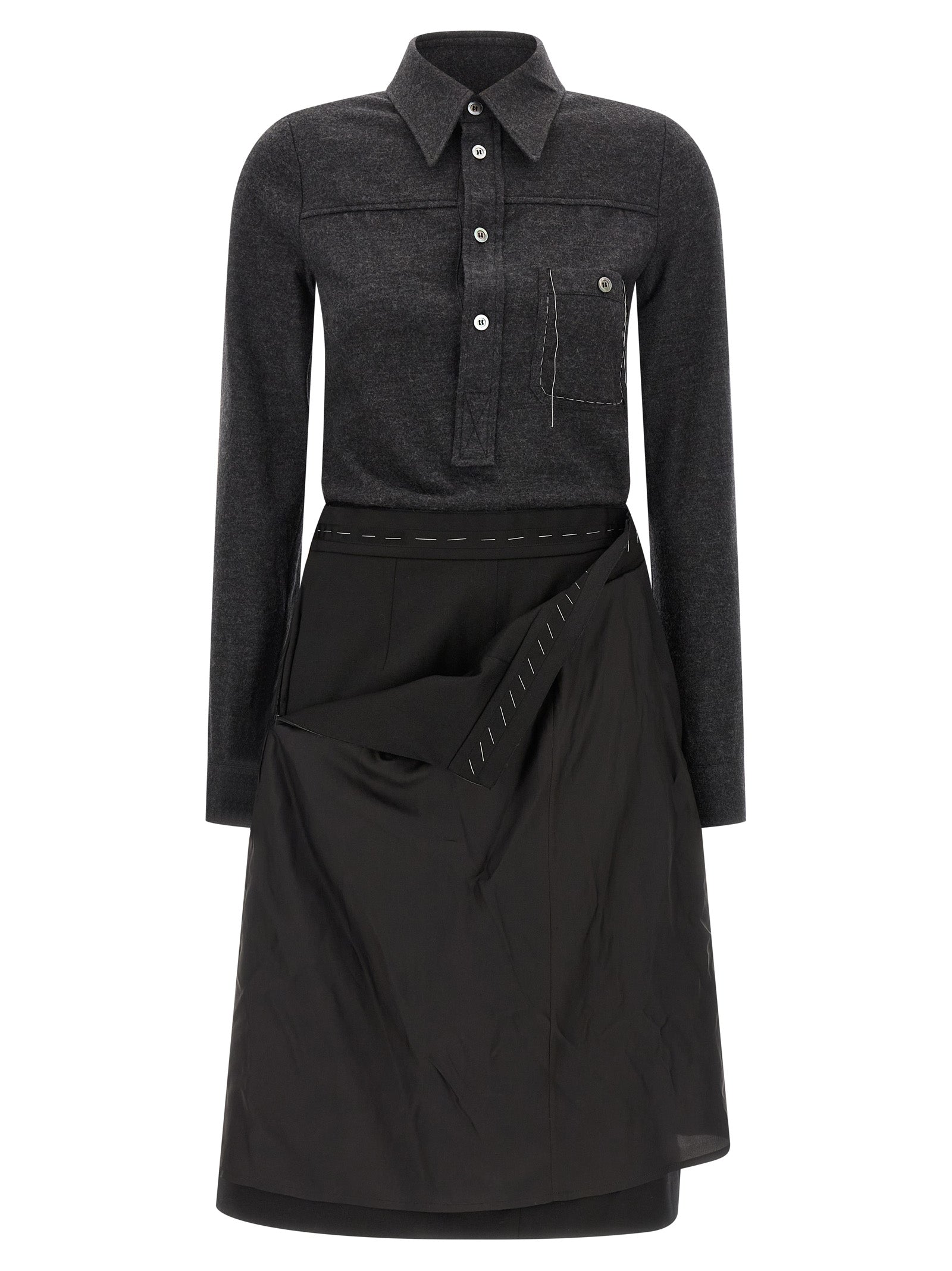 Gray Virgin Wool Midi Dress