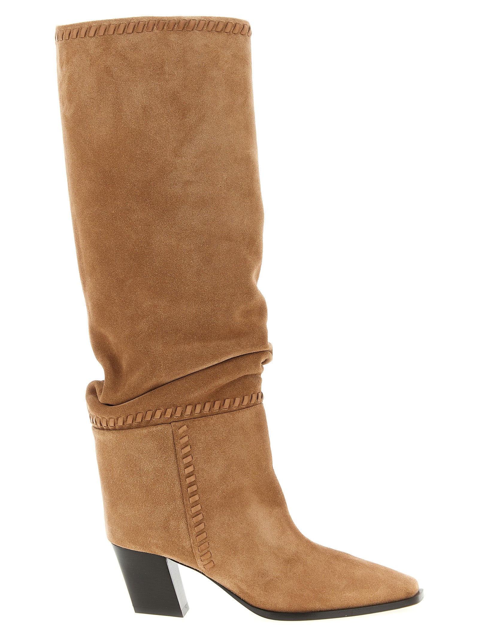 Beige Leather Over The Knee
