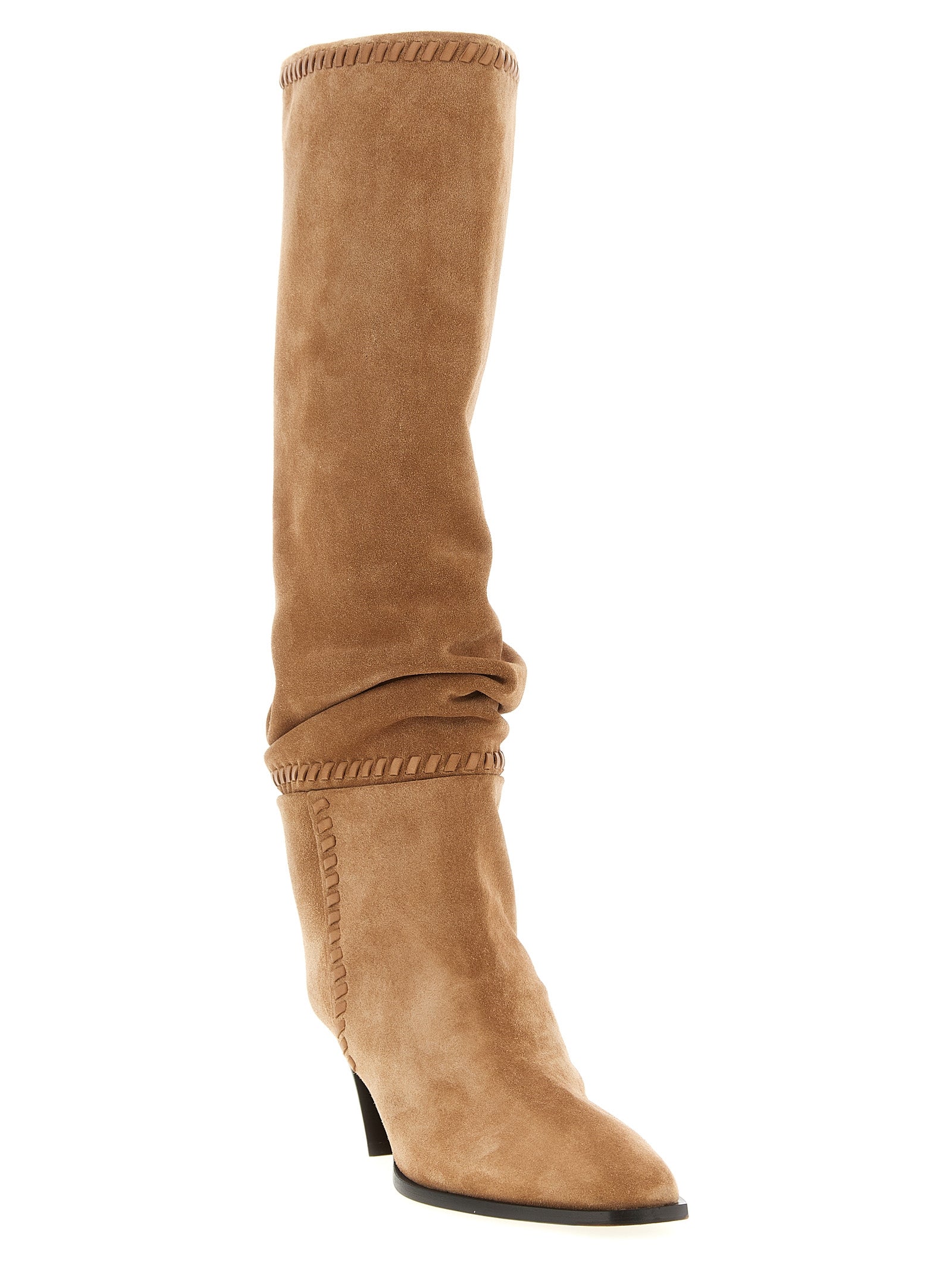 Beige Leather Over The Knee