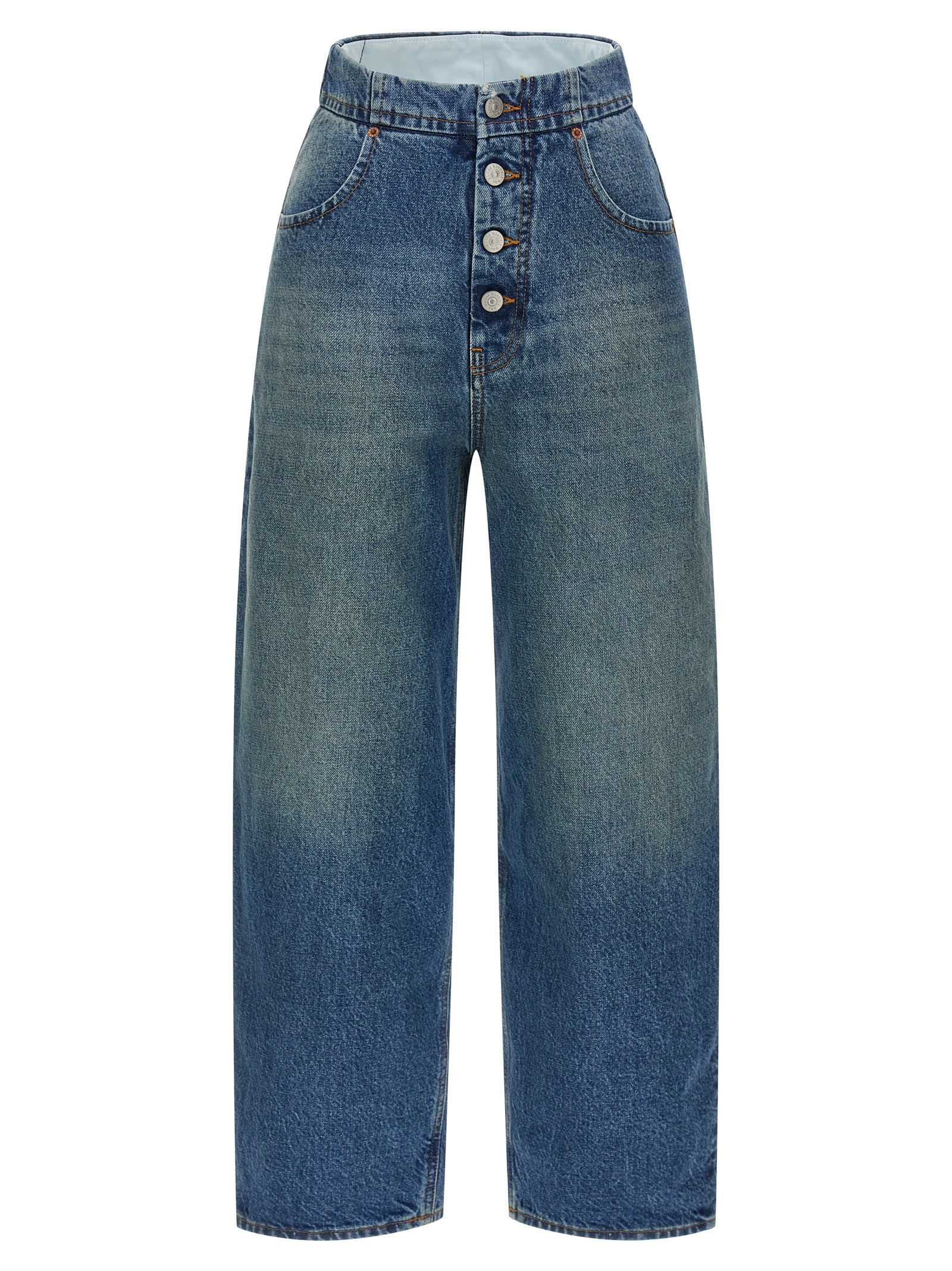 Blue Cotton Straight-Leg Jeans