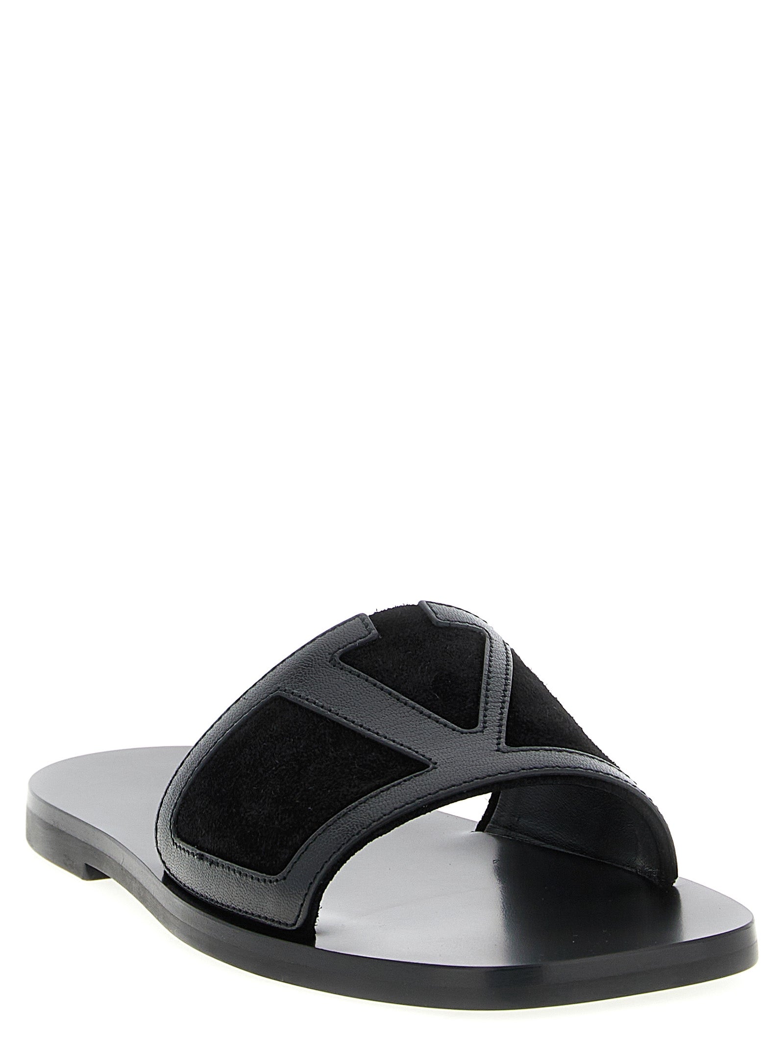 Black Calfskin Slides