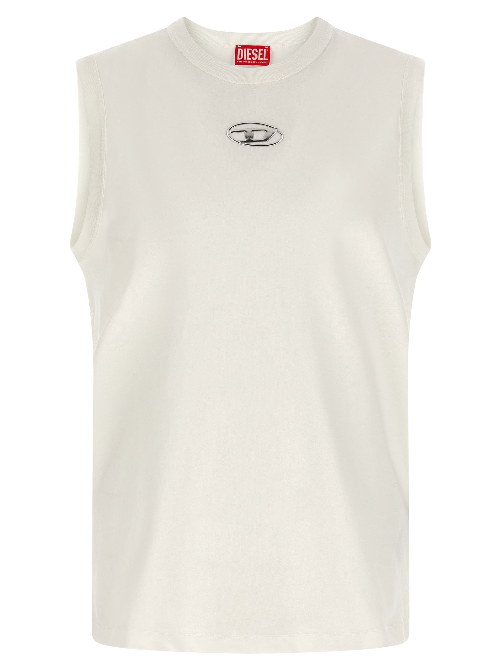 White Cotton Sleeveles T-Shirt